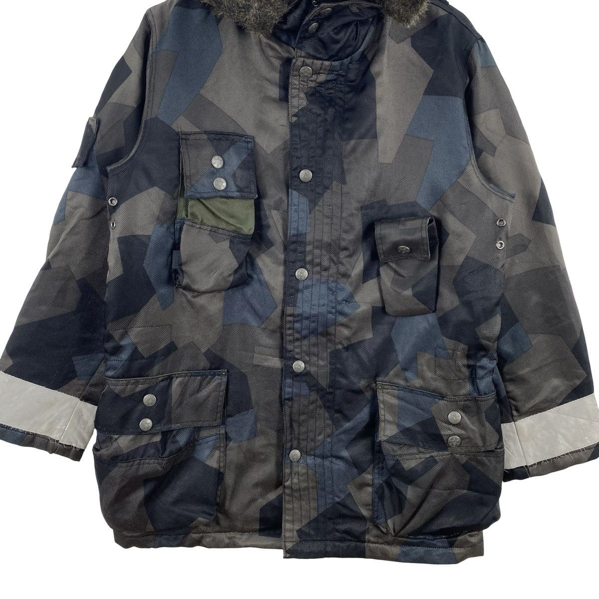 Vintage Vintage 291295=HOMME Fur Hood Geometric Camo Parka Jacket Size US L / EU 52-54 / 3 - 6 Thumbnail