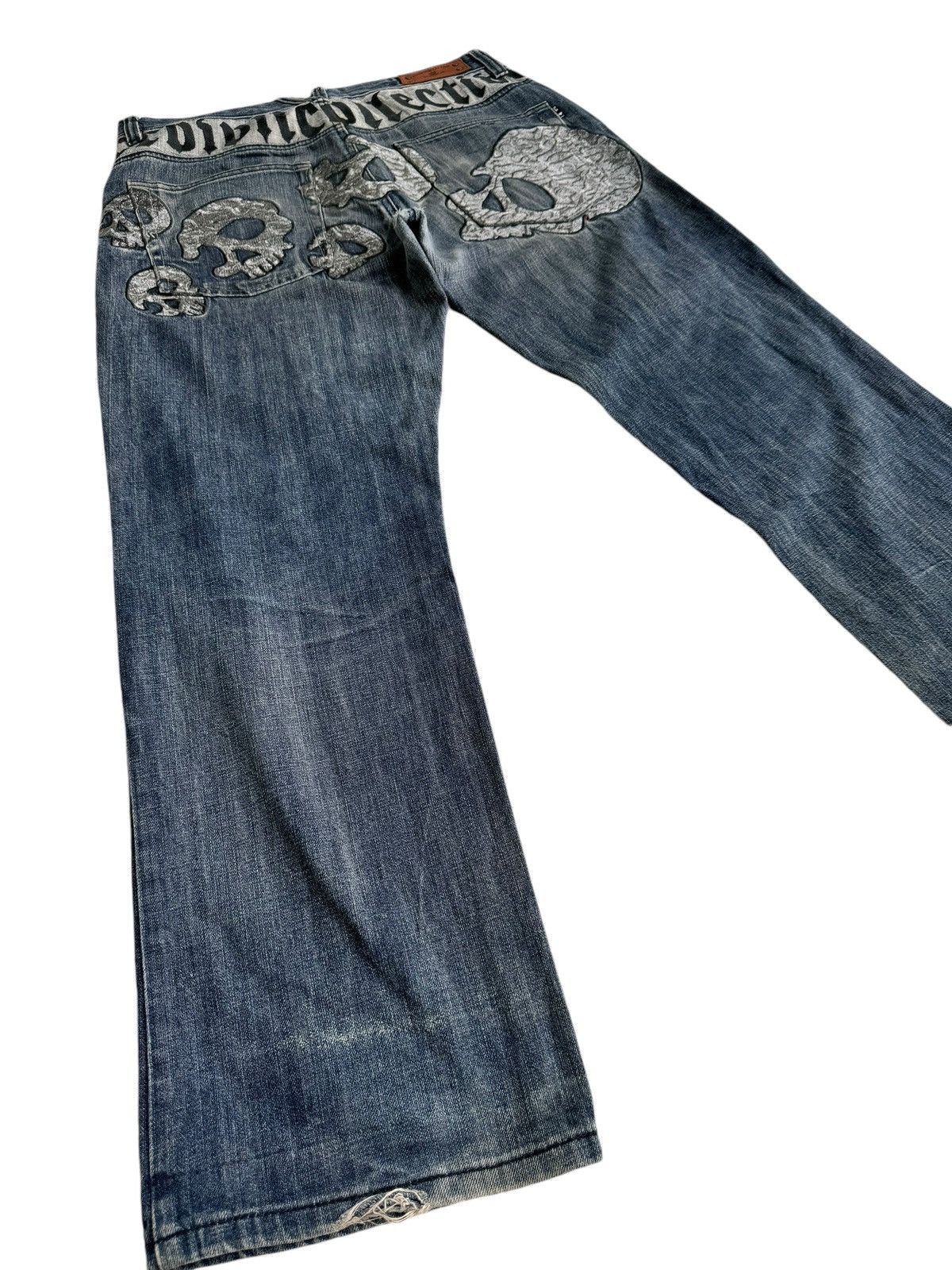 14th Addiction ⚡️⚡️Japanese Brand Crown Collective Embroidery Skull Head Jean Size US 34 / EU 50 - 5 Thumbnail