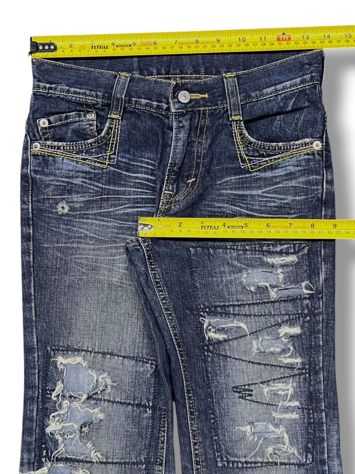 Edwin Flared Vintage Edwin - Faded Wash, Low Rise,Distressed Denim Size 27" / US 4 / IT 40 - 16 Thumbnail