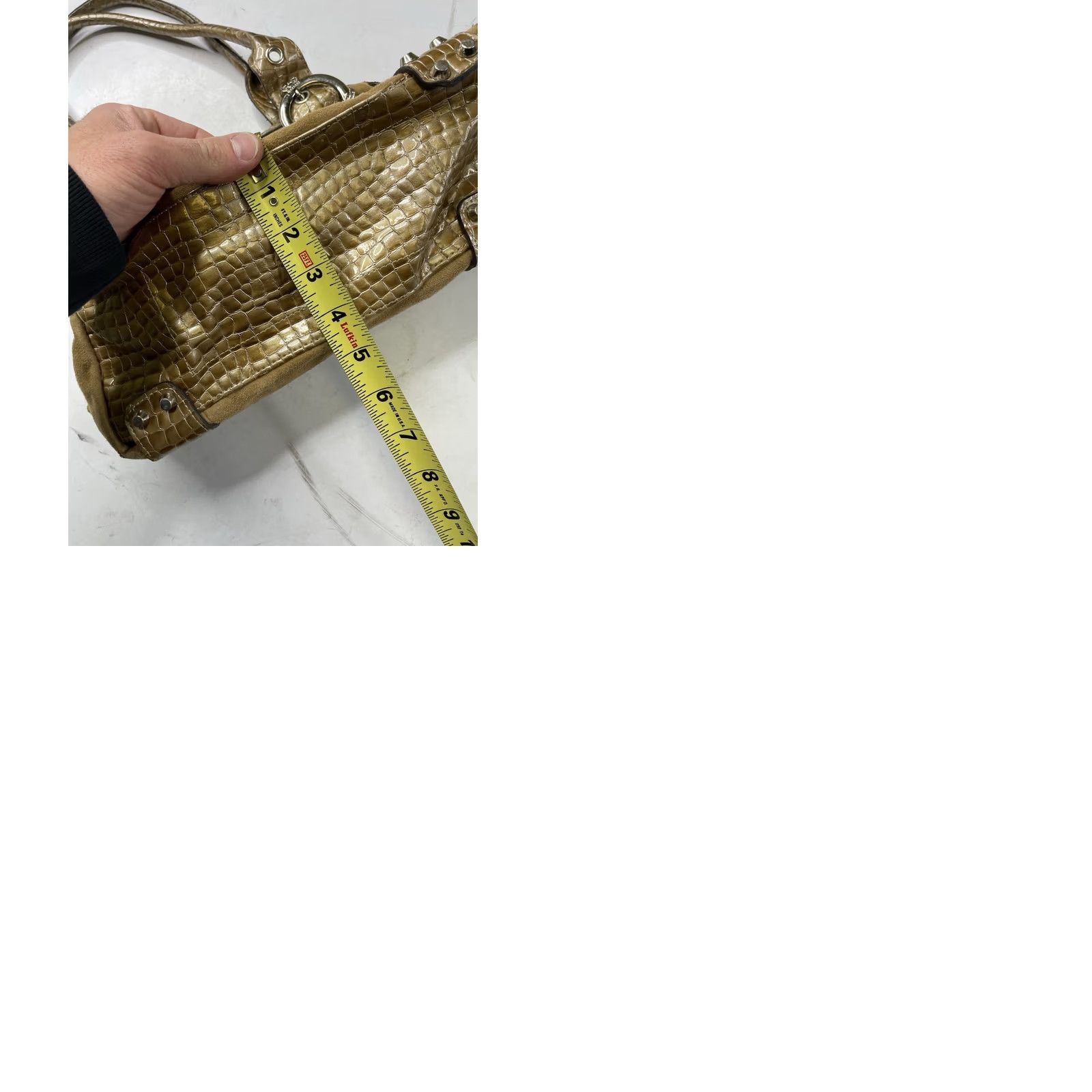 Vintage Kathy Van Zeeland Beige Faux Suede Croc Embossed Satchel Handbag Y2K Buckle Purse Shoulder Bag Size ONE SIZE - 10 Thumbnail