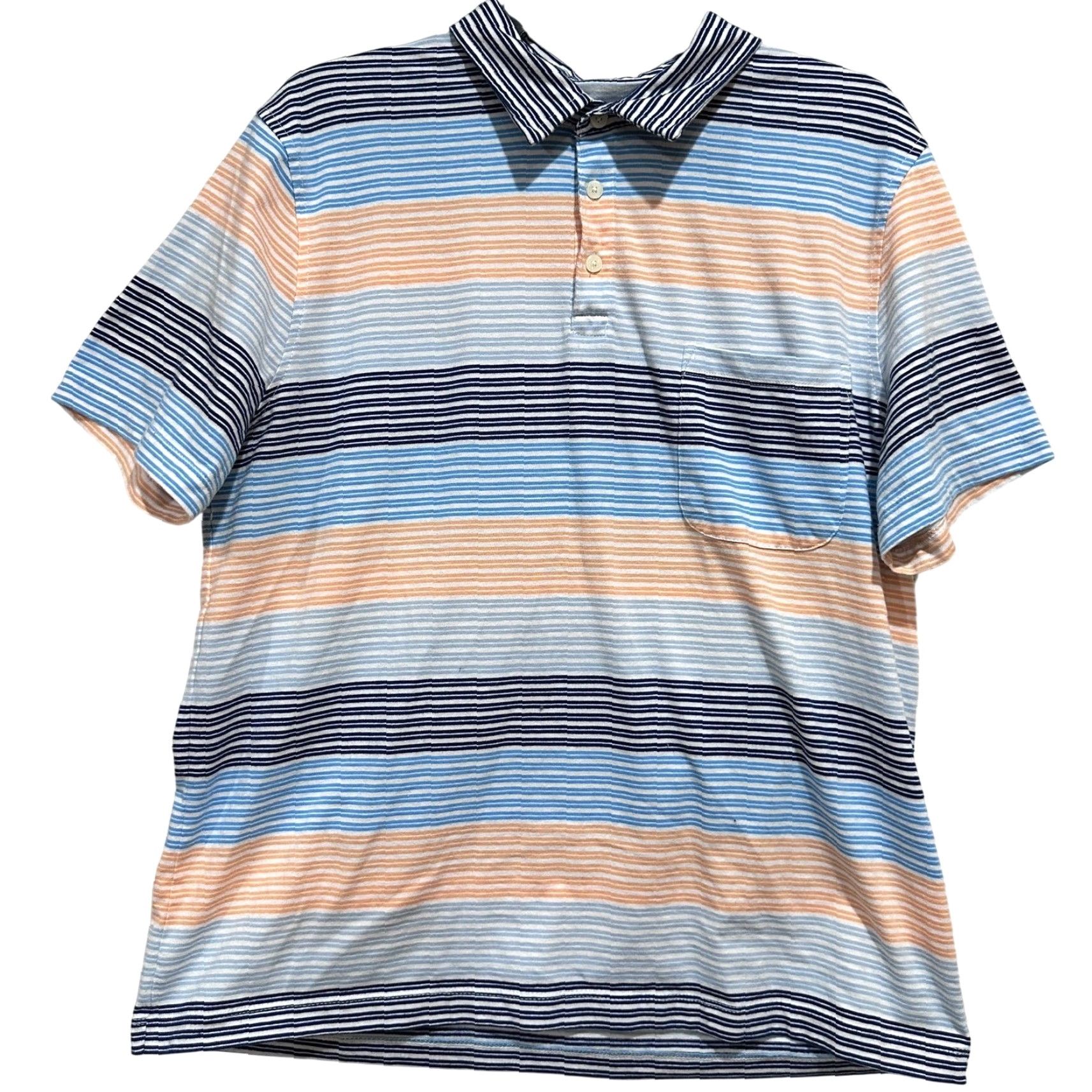 Vintage St Johns Bay Striped Polo Shirt Mens L Blue Peach Cotton Classic Fit Cotton Polo Shirt Mens L Blue Peach Striped Pattern Size US L / EU 52-54 / 3 - 2 Thumbnail
