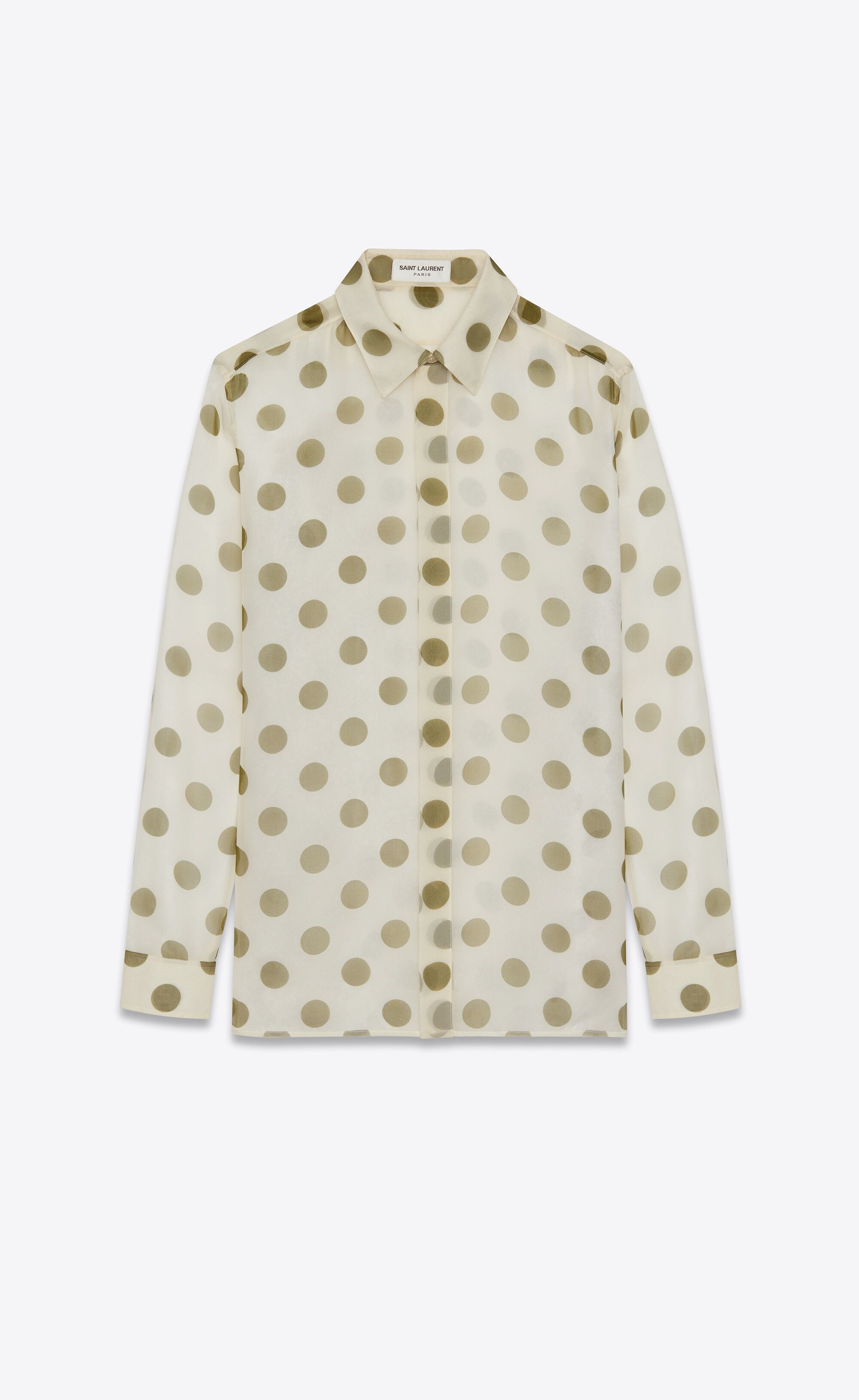 Saint Laurent Paris o1s1wg110625 Shirt in Dotted Silk Muslin in Ivory/Green Size US L / EU 52-54 / 3 - 1 Thumbnail
