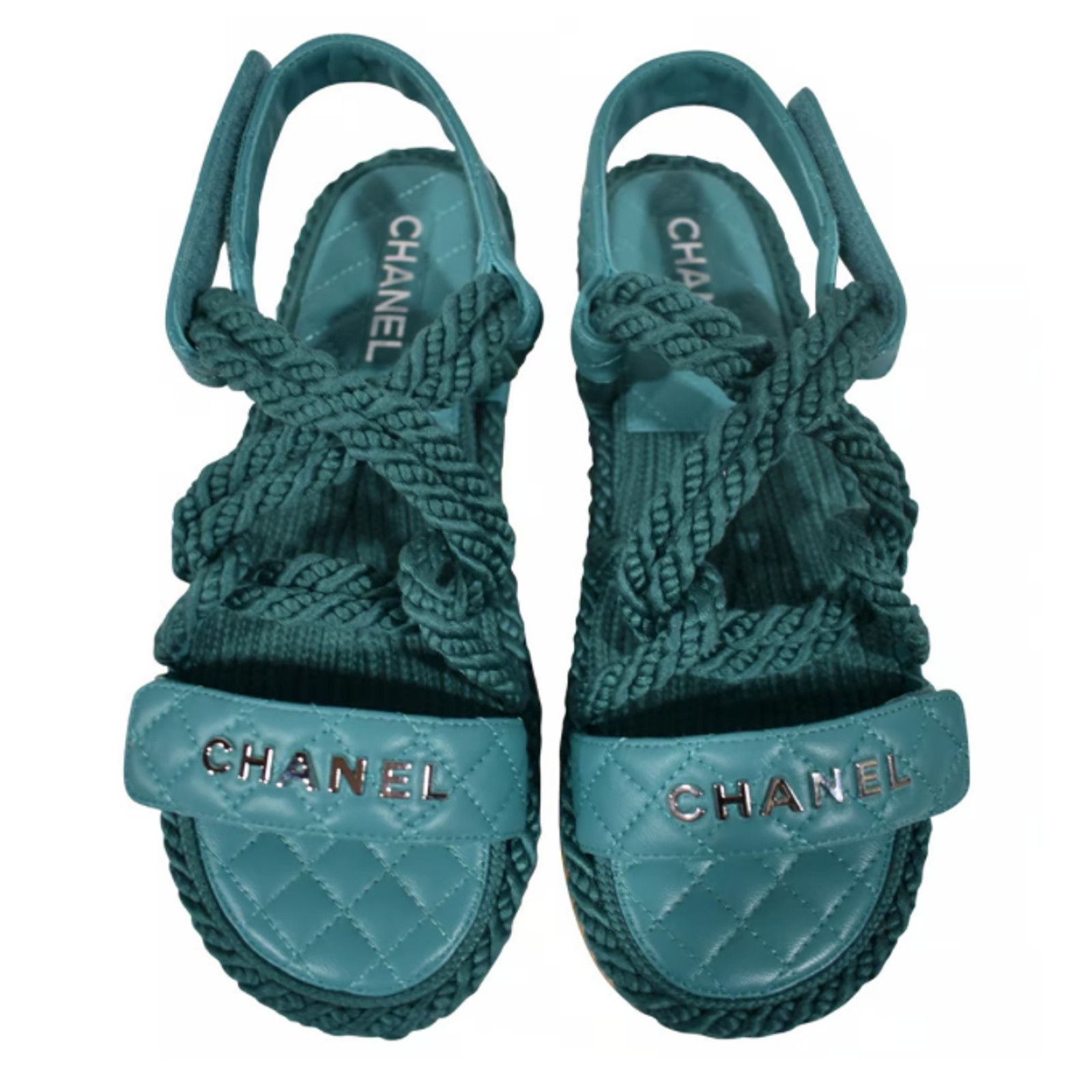 Chanel Chanel 21S Dad Green Blue Cord Rope CC Quilted Mule Size US 10 / IT 40 - 1 Thumbnail