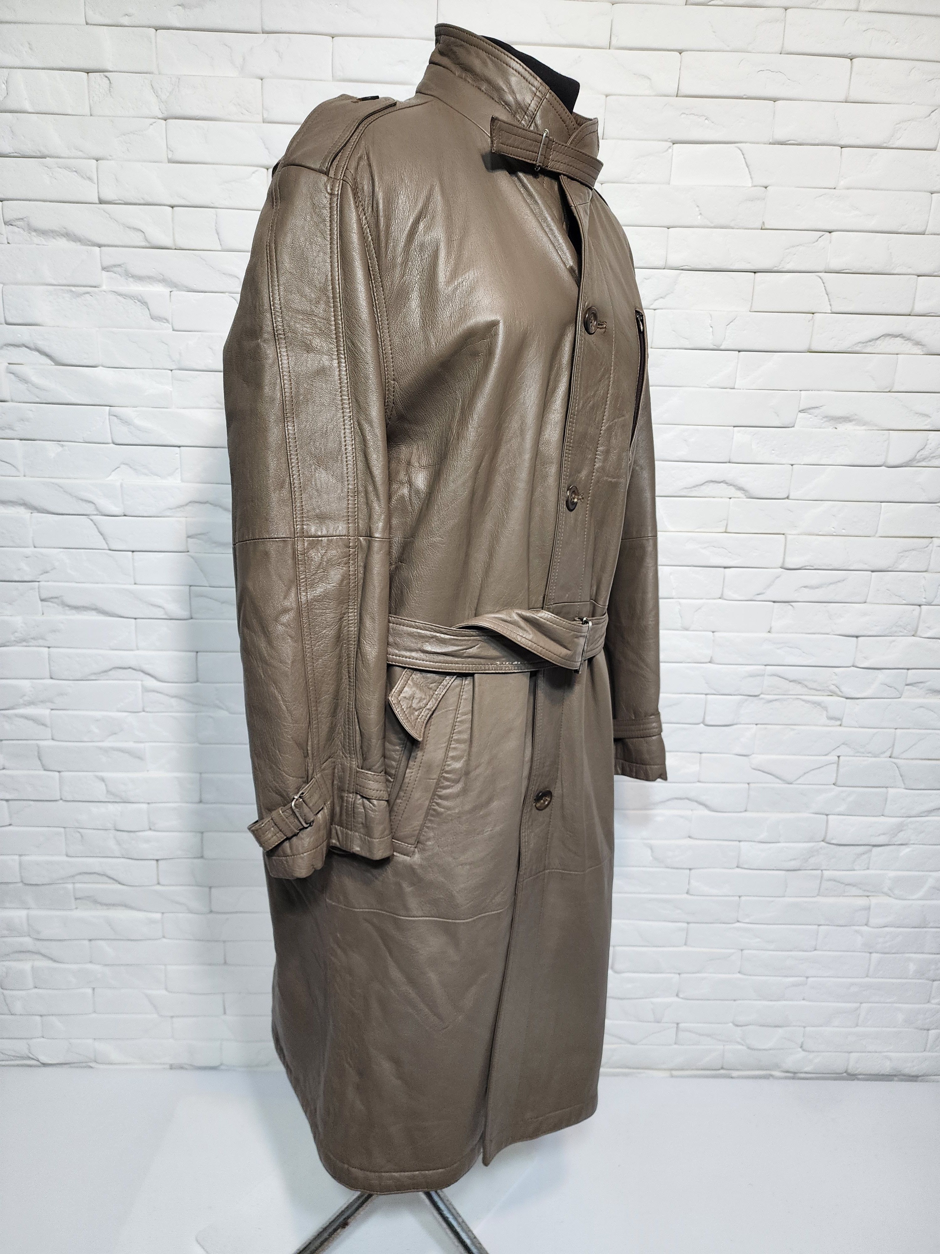 Designer Gray Genuine Leather Men's Coat with Belt Size US XXL / EU 58 / 5 - 3 Thumbnail