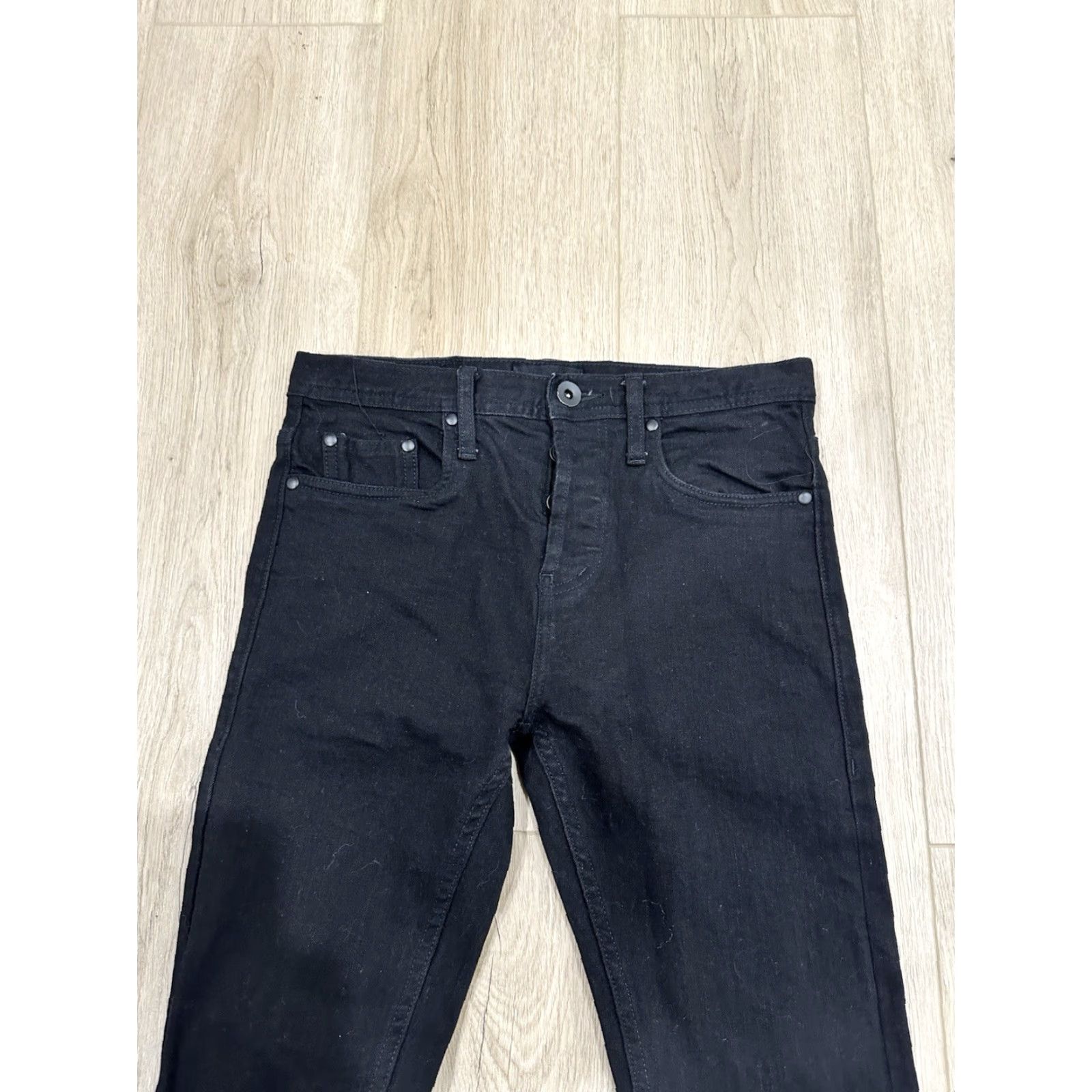 The Unbranded Brand Unbranded Ub244 Tapered Selvedge Denim Black Button Fly Jeans 29 Regular Men 29x31 Medium Rise Stretch 5-Pocket Denim Jeans Size US 29 - 4 Thumbnail