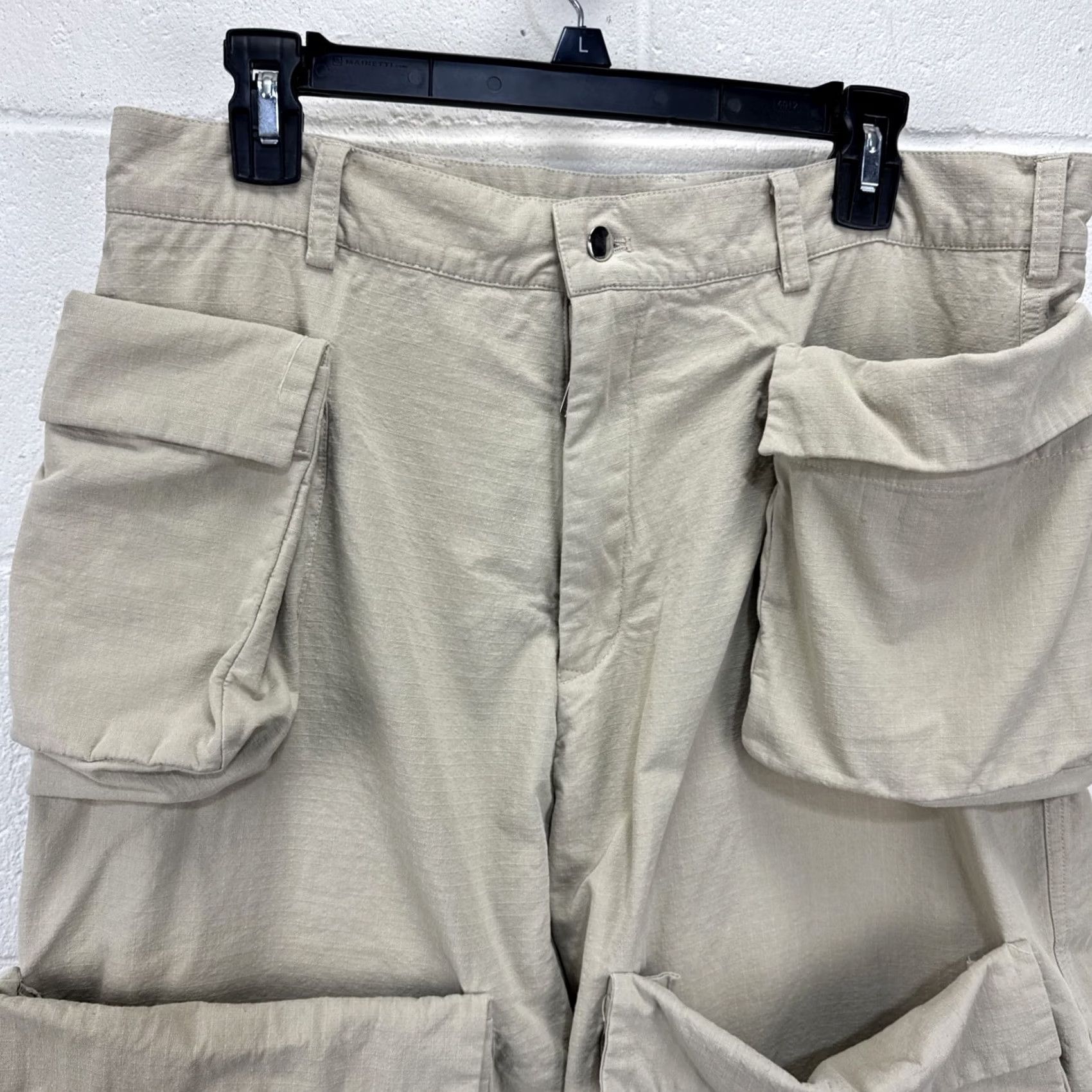 Vintage Spencer Badu Men's Khaki Cargo Chino Wide Pants L Beige Canvas 34 Pockets Relaxed Bootcut 36in Inseam Vintage No Size US 33 - 4 Thumbnail