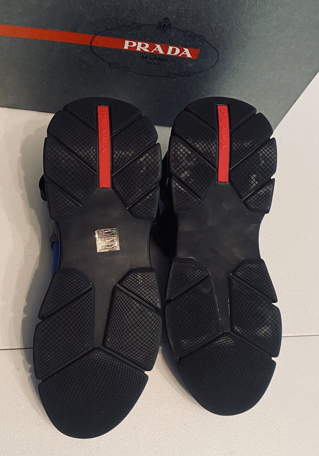 Prada Prada 🇮🇹 Bluette/Nero Neoprene 6 Metal Techno Sneakers 9 NEW Size US 9 / EU 42 - 7 Thumbnail