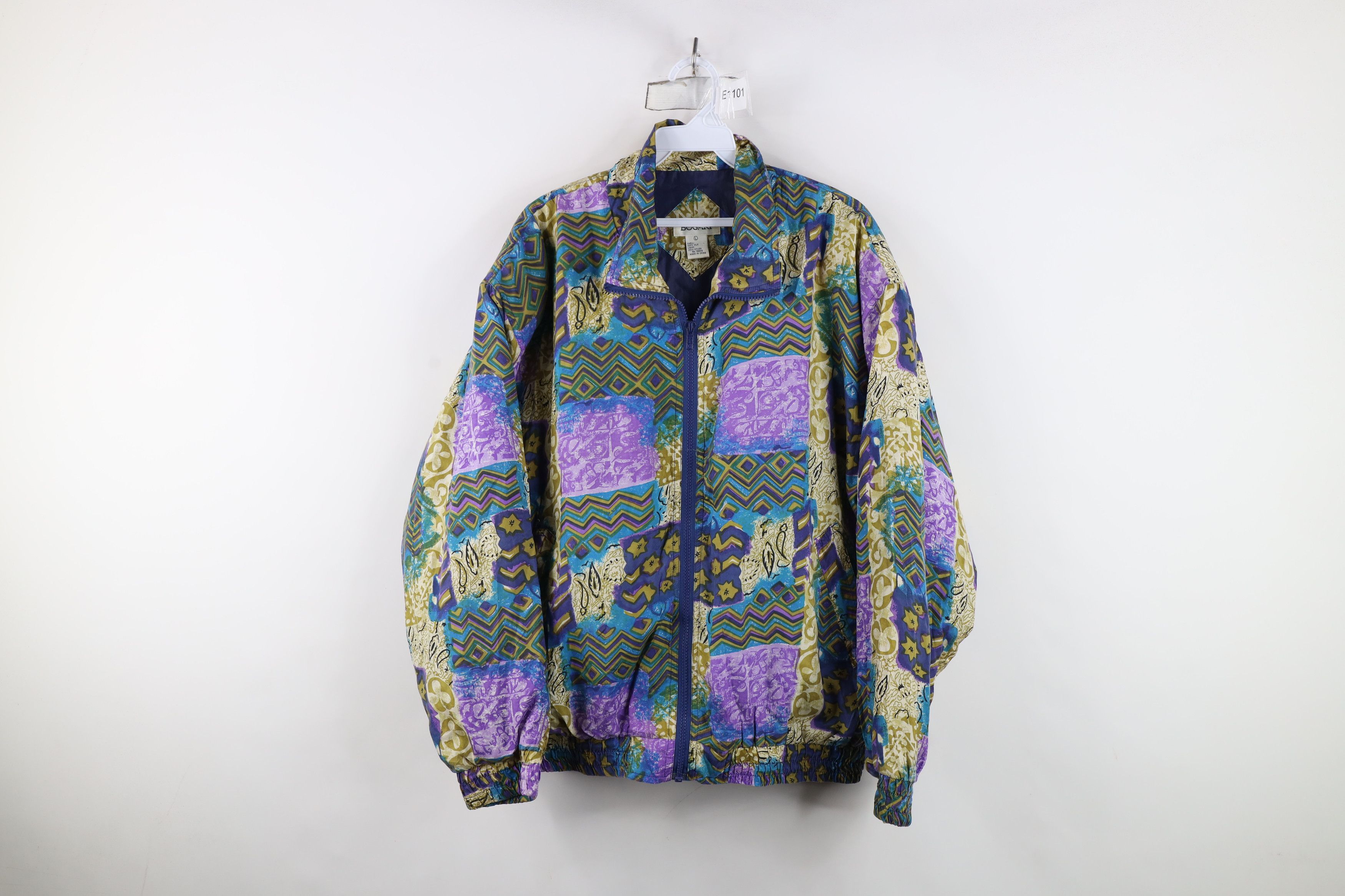 Vintage 90s Streetwear Abstract Geometric Silk Bomber Jacket