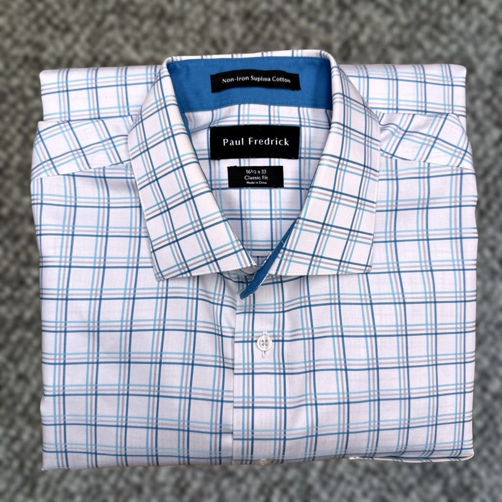 Vintage Paul Fredrick Shirt Mens 16.5 33 White Check Button-Up Non-Iron Classic Fit Long Sleeve Cotton Button-Up Shirt Mens White Check Non-Iron Classic Fit Size US XL / EU 56 / 4 - 1 Thumbnail
