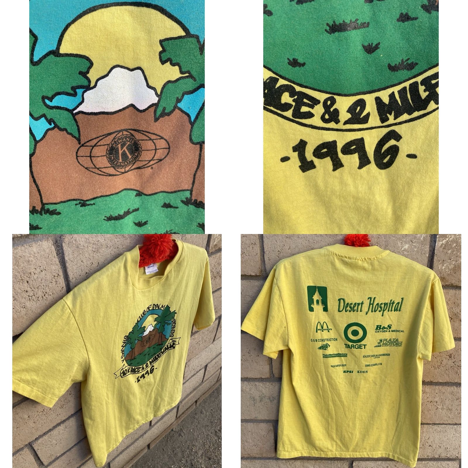 Hanes VINTAGE Hanes 10K Race T Shirt Kiwanis Club Palm Springs M Crew Neck Short Sleeve Yellow 1996 50/50 Graphic Print Mens Size US M / EU 48-50 / 2 - 9 Thumbnail