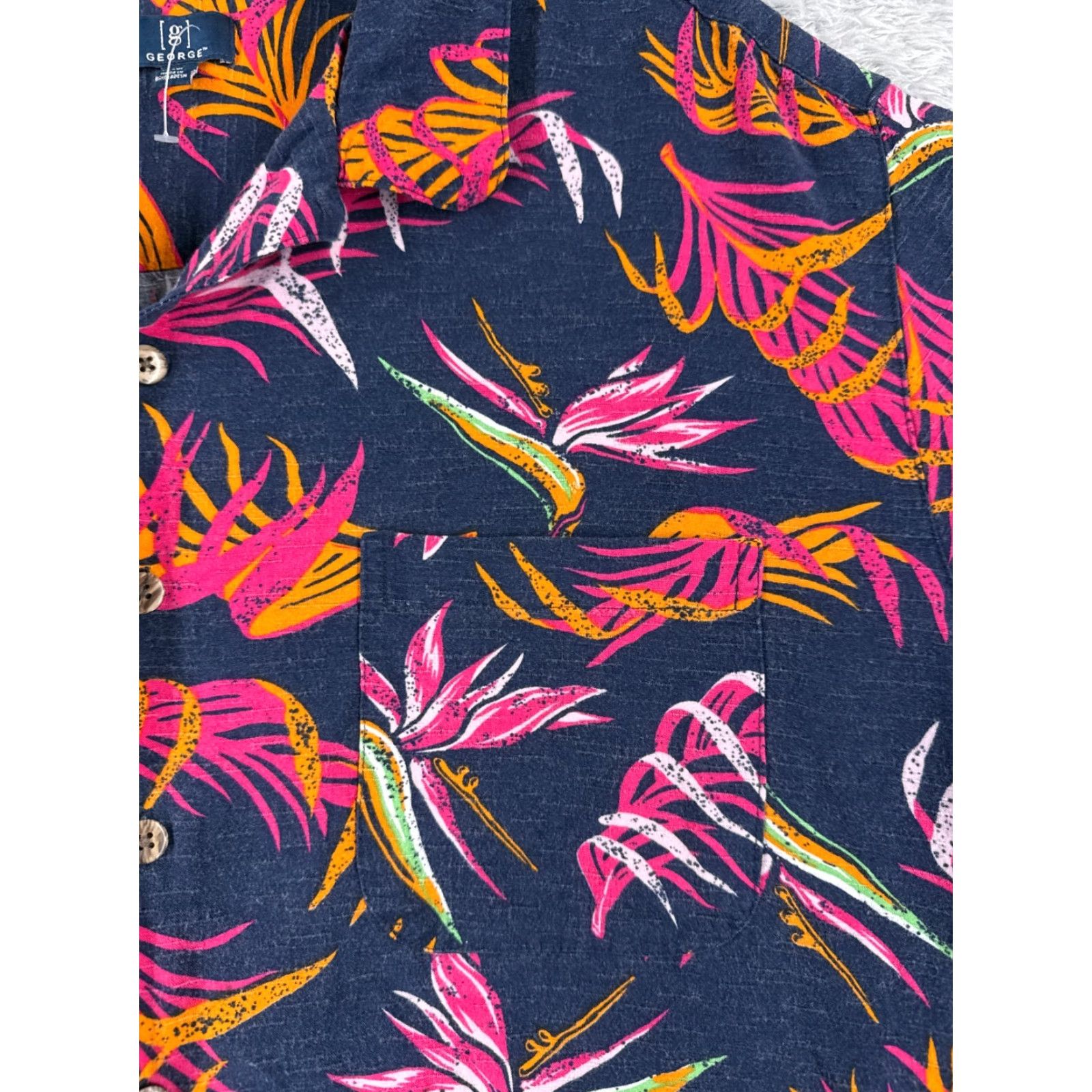 George George Shirt Men 2XL XXL Floral Hawaiian Beach Bird Of Paradise Pink Blue Orange Size US XXL / EU 58 / 5 - 7 Thumbnail