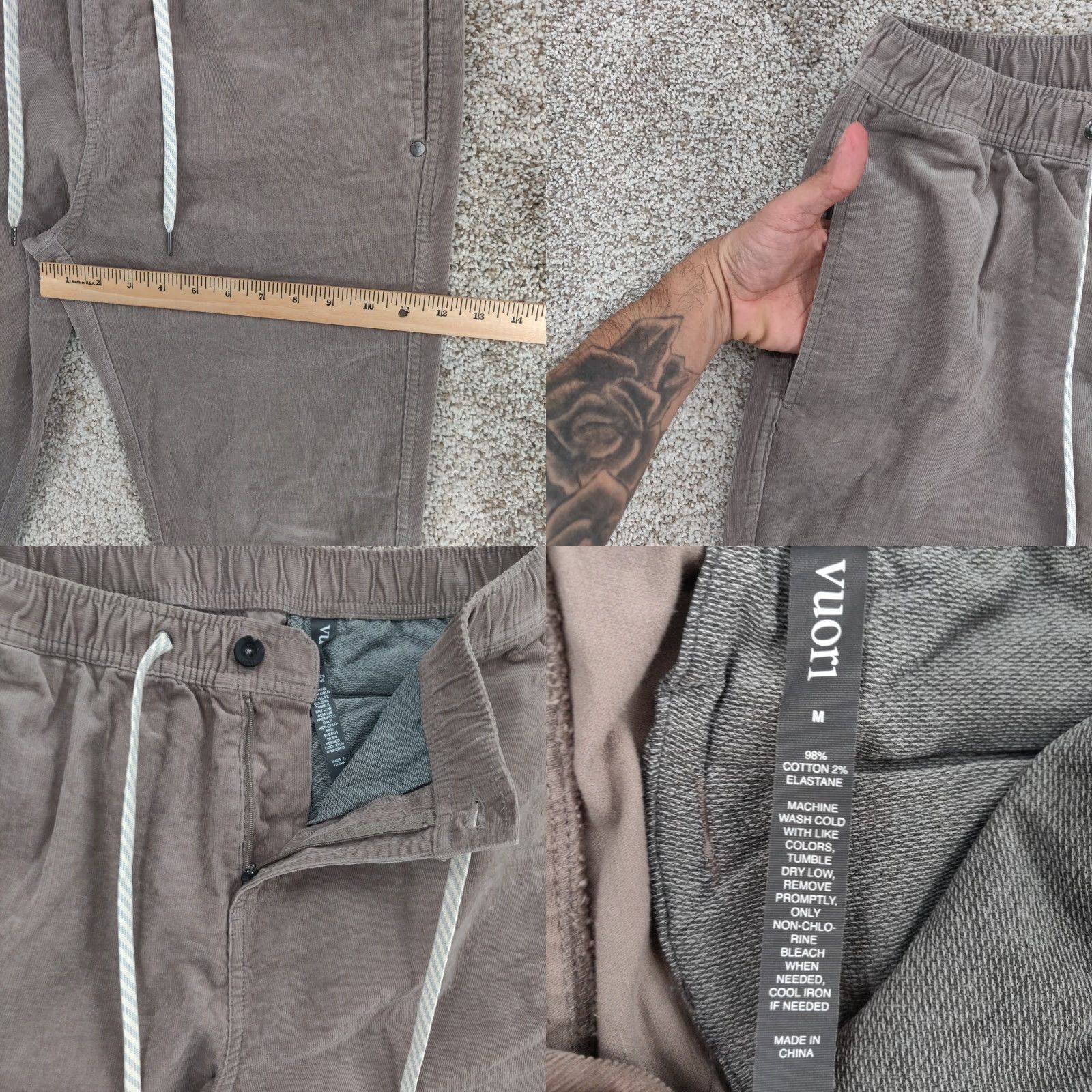 Vuori Vuori Mens Pants Chino Corduroy Brown 30x30 Regular Inseam 30 Elastic Waist Comfort Pockets Size US 31 - 8 Thumbnail