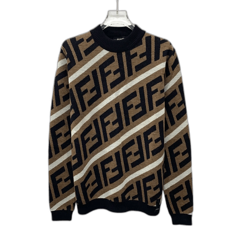 Fendi Fendi Brown Logo Print Wool Sweater Size US L / EU 52-54 / 3 - 1 Thumbnail