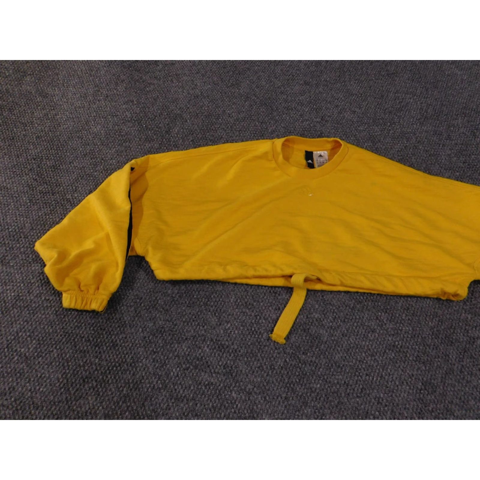 Adidas Adidas Sweatshirt Womens Small Yellow Cropped 3-Stripes Drawstring Crewneck Size S / US 4 / IT 40 - 3 Thumbnail