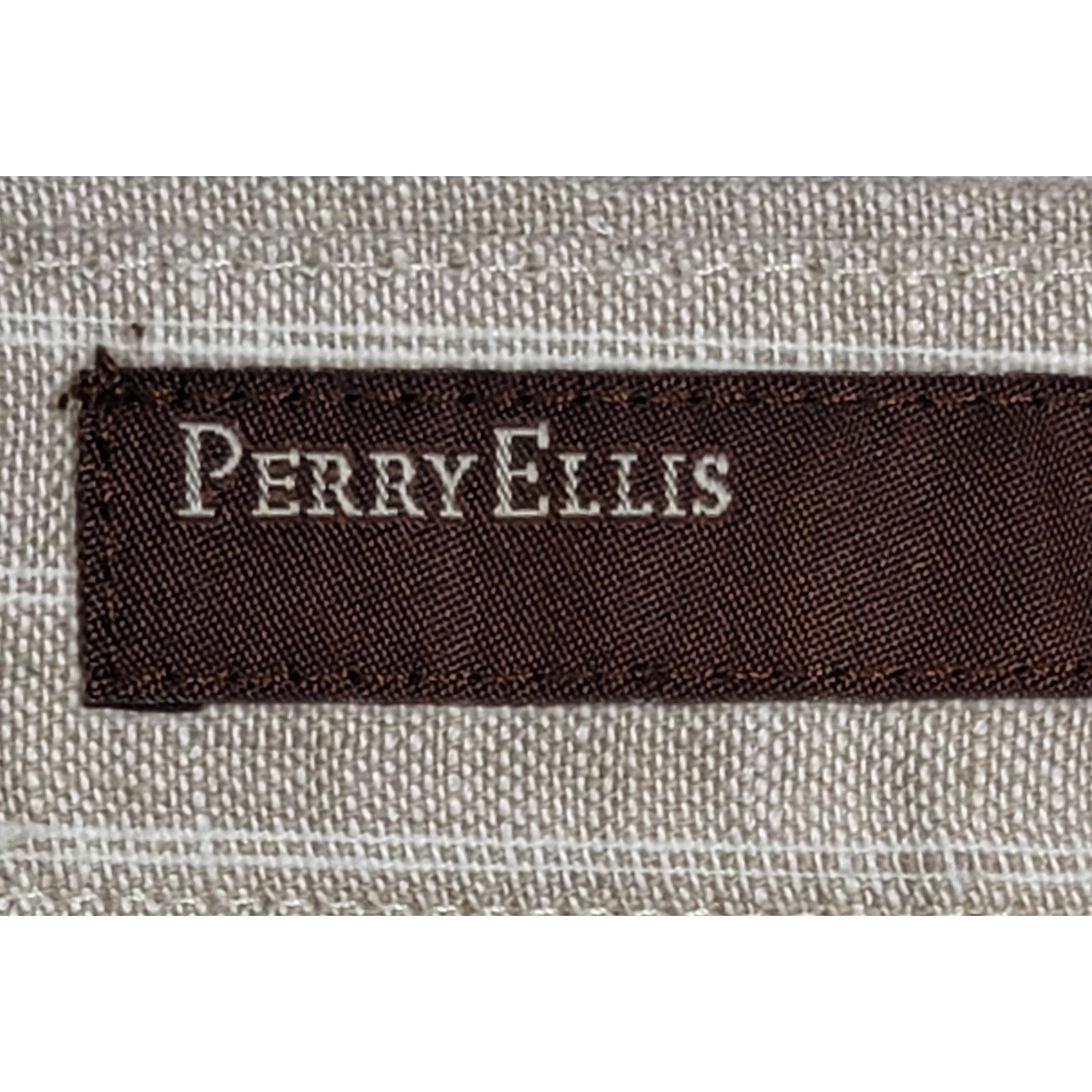Other Perry Ellis Women's Tan White Pinstriped Dress Pants 34/30 Size 36" / US 14 / IT 50 - 3 Thumbnail