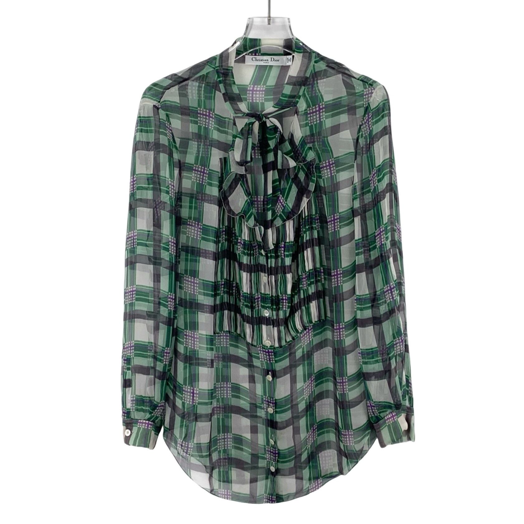 Dior Dior Plaid Silk Ruffle Bow Blouse FR 38 Size S / US 4 / IT 40 - 1 Thumbnail
