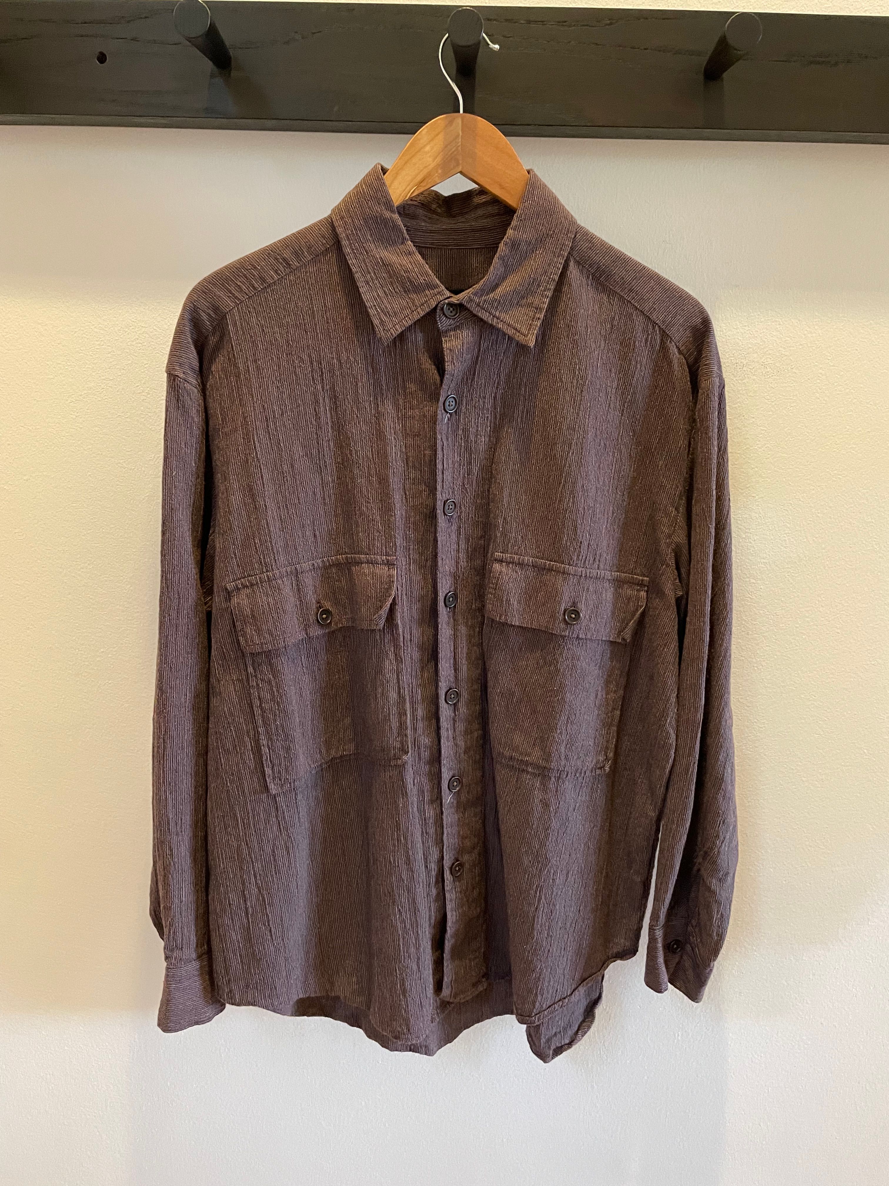 Pre-owned Evan Kinori Ticking Cotton Big Shirt In Burgundy