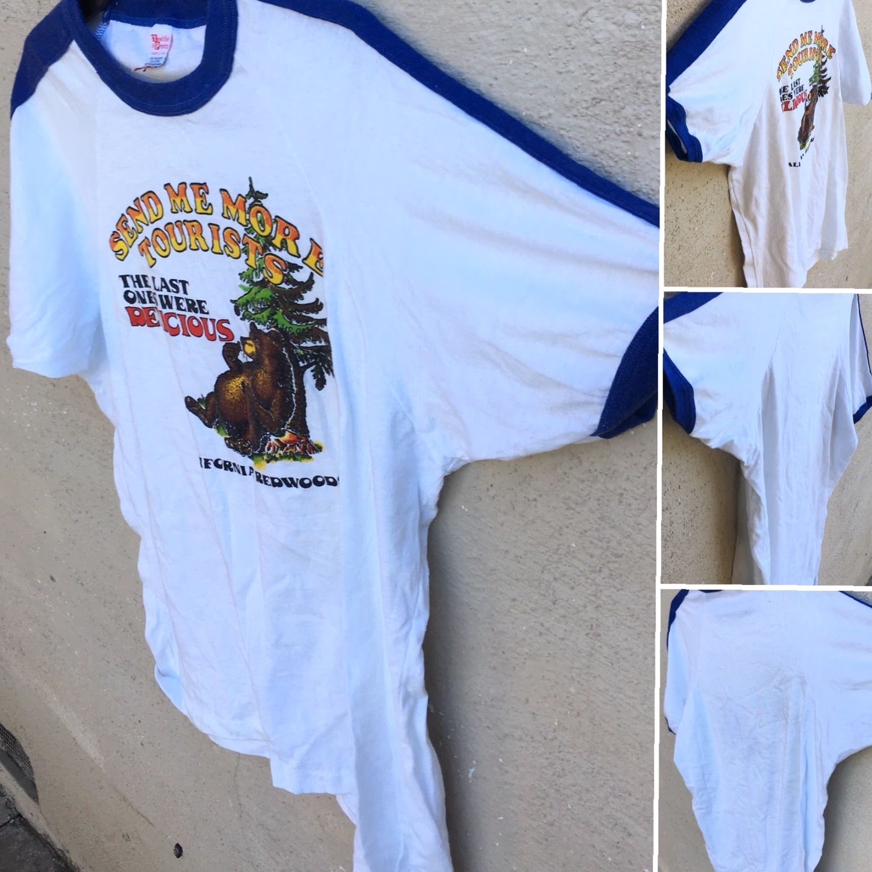 Vintage VINTAGE Textile Prints California Redwoods T Shirt Ringer 80s XL White Mens Graphic Tee Send Me More Tourists Size US XL / EU 56 / 4 - 2 Thumbnail