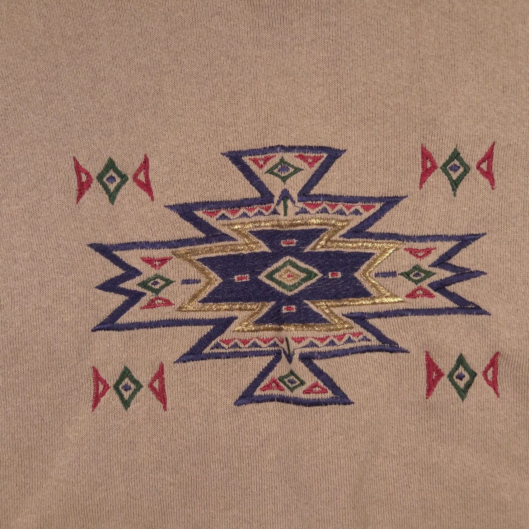 Tultex Tultex Sweatshirt Mens Large Beige Mock Neck Tribal Embroidered Fleece Pullover Size US L / EU 52-54 / 3 - 4 Thumbnail