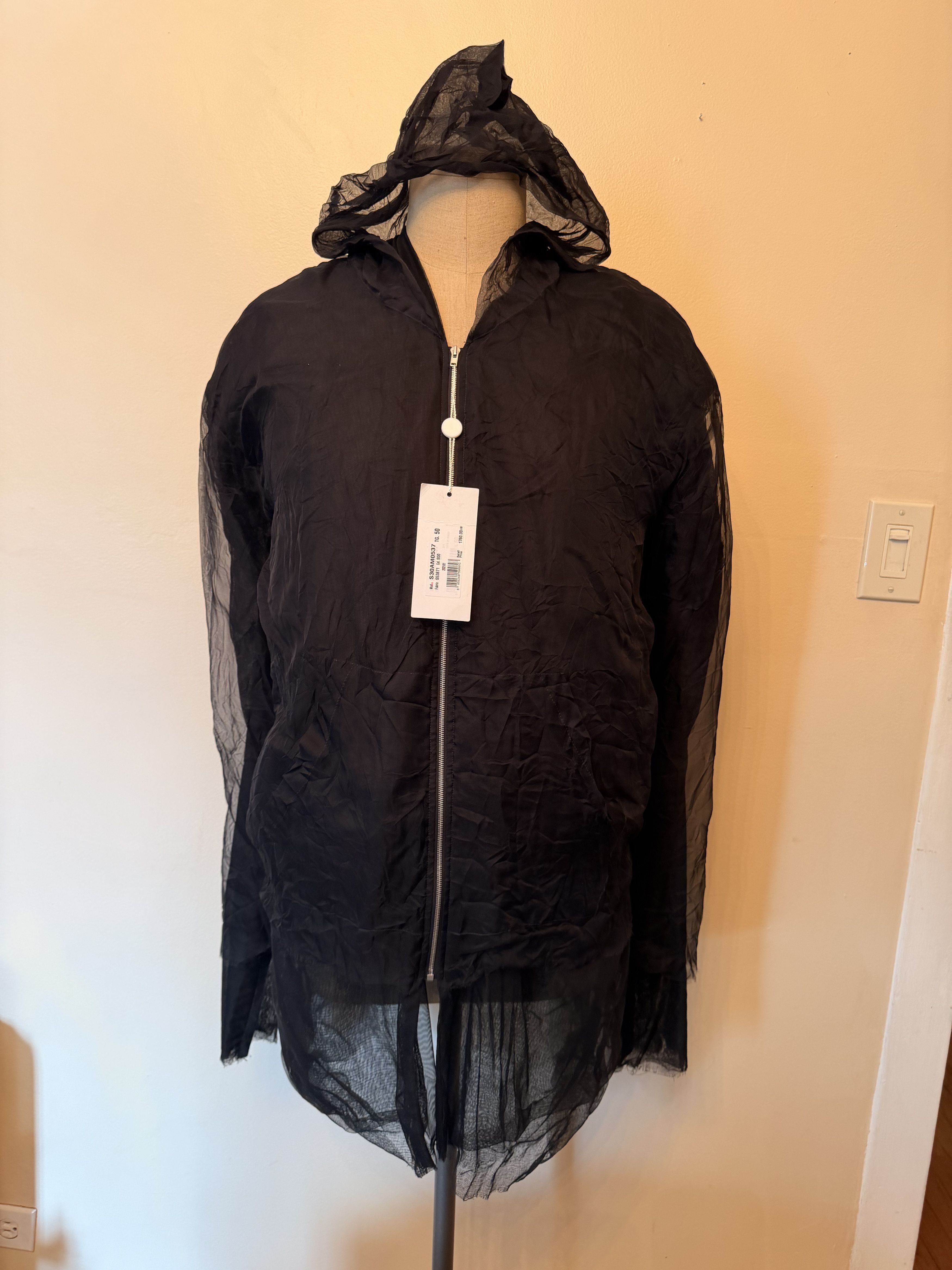 Maison Margiela NWT $1760 Men's Maison Magiela Black Silk Blend Zip Hoodie, Size US M / EU 48-50 / 2 - 2 Thumbnail