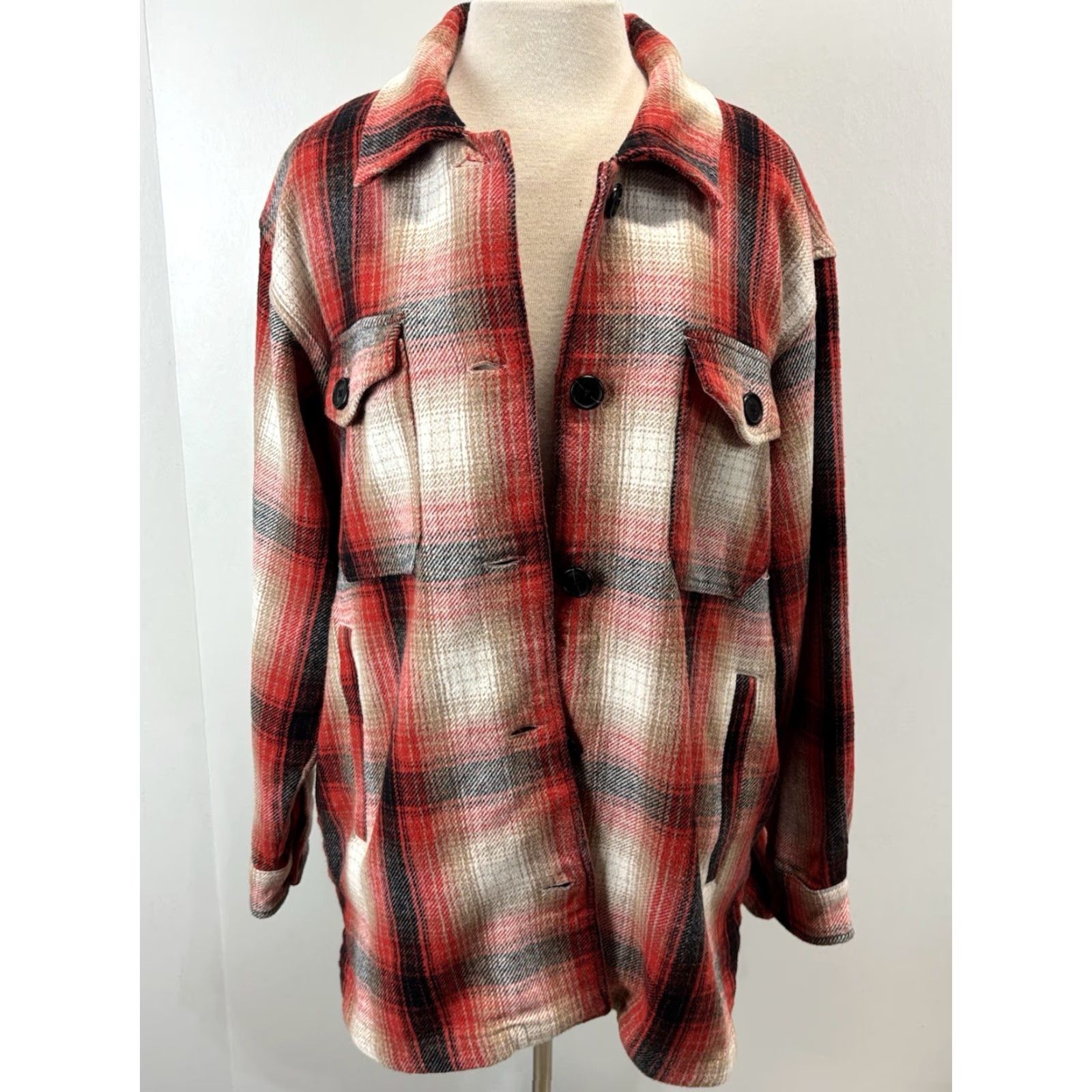 Lucky Brand LUCKY BRAND Plaid Shacket Jacket Outdoor Casual Regular Medium Red Womens Size M / US 6-8 / IT 42-44 - 6 Thumbnail
