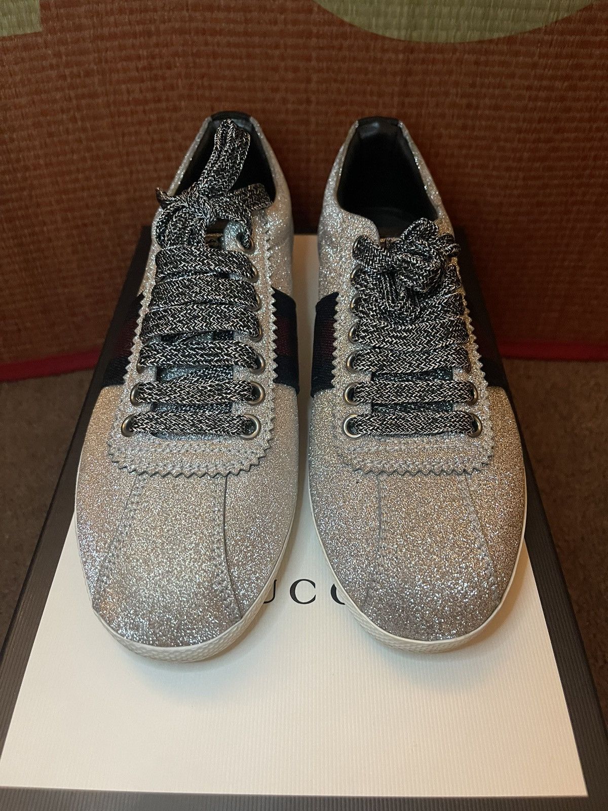 Designer × Gucci Gucci Bambi Web Silver Glitter Sneakers Sz 36 / 6 Size US 6 / IT 36 - 3 Thumbnail