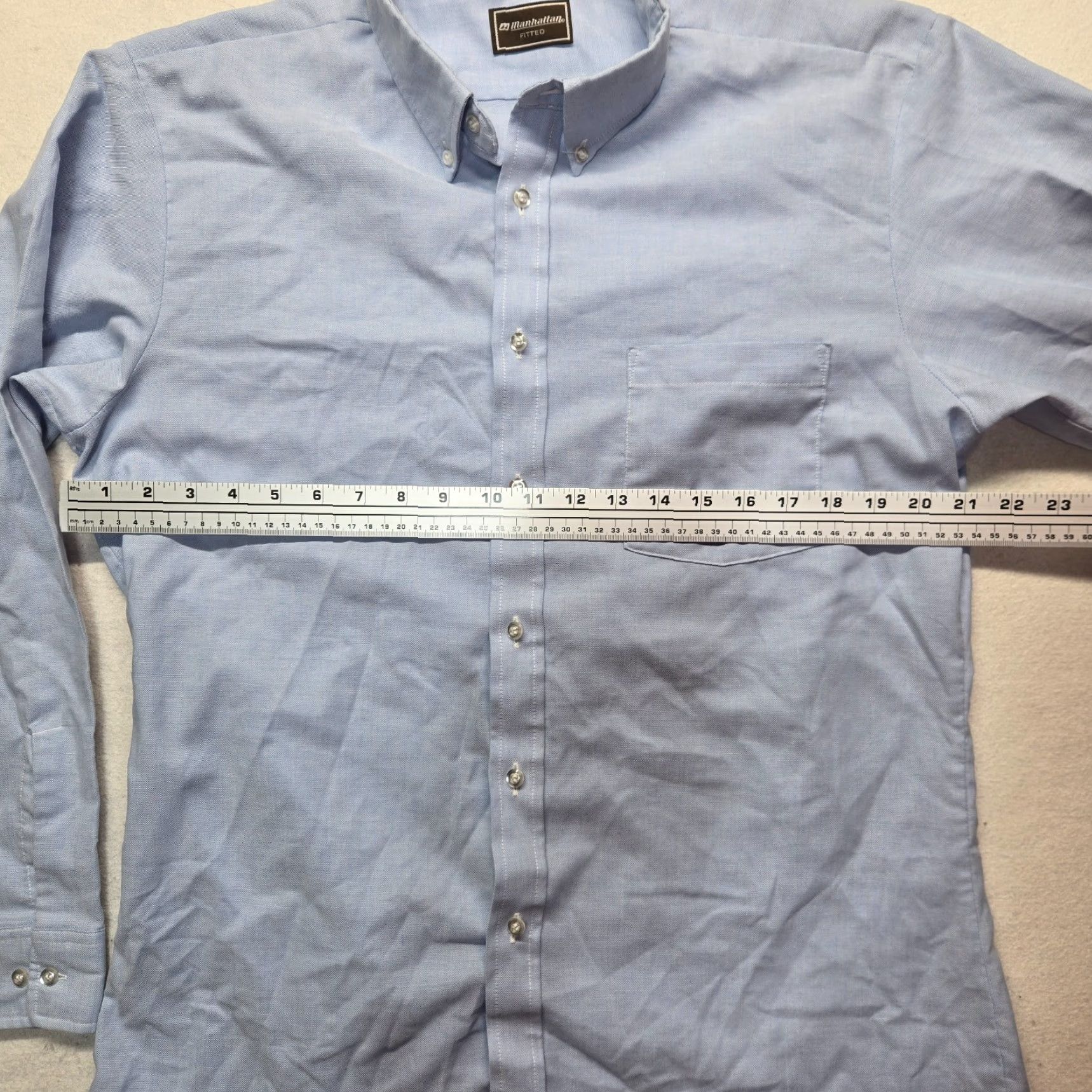 Vintage VINTAGE Manhattan Men's Dress Shirt Casual Business Long Sleeve Blue Cotton Button-Down 17 Size US XL / EU 56 / 4 - 4 Thumbnail