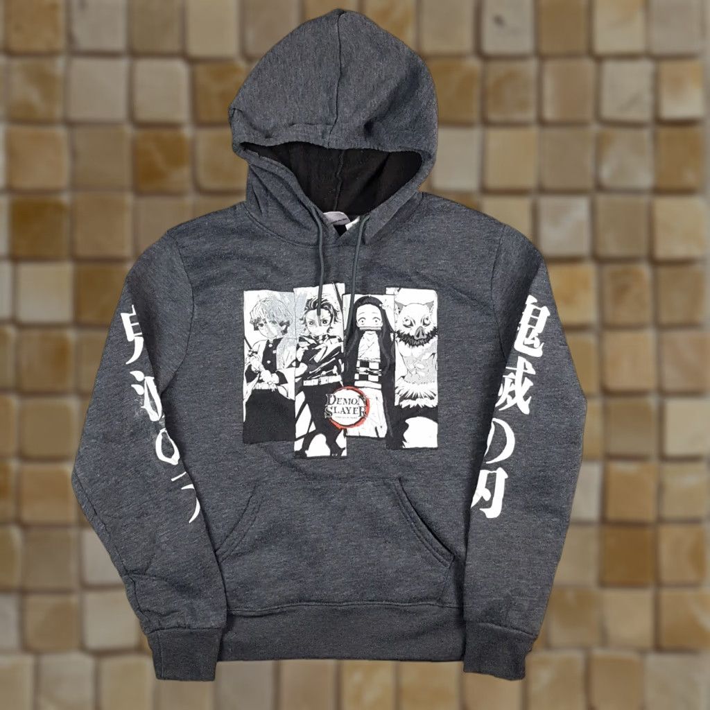 Vintage VINTAGE Demon Slayer Anime Hoodie Pullover Sweatshirt Men's Medium Gray Retro 90s Graphic Print Hooded Distressed Size US M / EU 48-50 / 2 - 1 Thumbnail