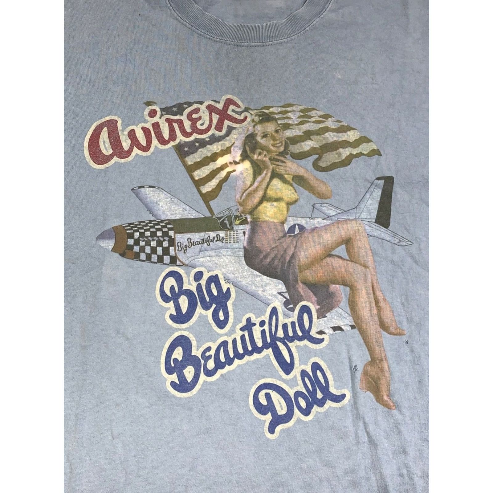 Avirex VINTAGE Avirex T Shirt L Blue Airplane USA Flag 13273 Avirex Shirt Adult Mens Size US L / EU 52-54 / 3 - 4 Thumbnail
