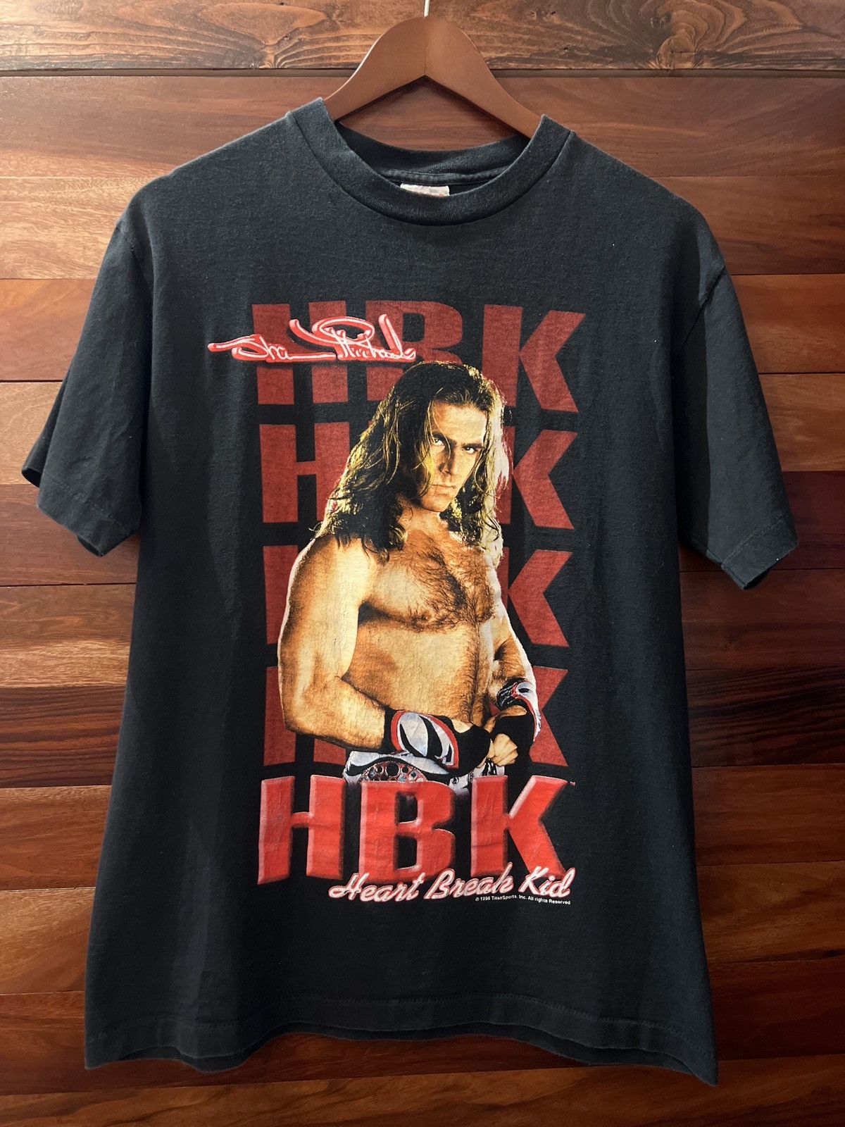 image of Vintage 1996 Shawn Michaels Heart Break Kid Hbk Wwf Shirt in Black (Size Medium)