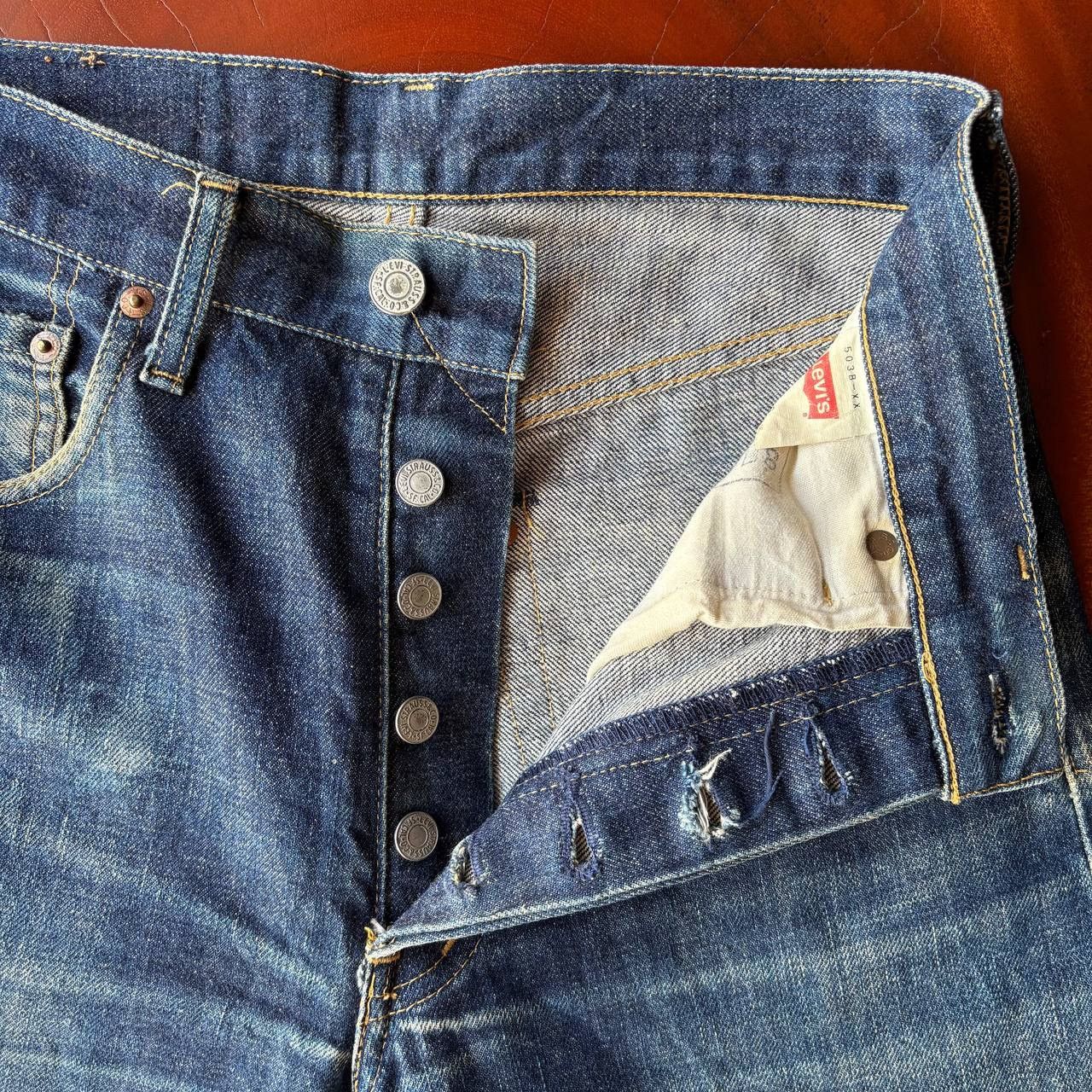 Levi's Vintage Clothing Levi’s 503B Big E Selvedge Distress Vintage Dark Blue Pants Size US 29 - 12 Thumbnail