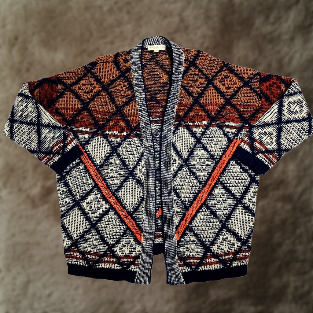 Urban Outfitters Staring at Stars Urban Outfitters Cardigan Medium Knit Diamond Print Oversized Open Front Cable-Knit Bohemian Womens Size M / US 6-8 / IT 42-44 - 1 Thumbnail