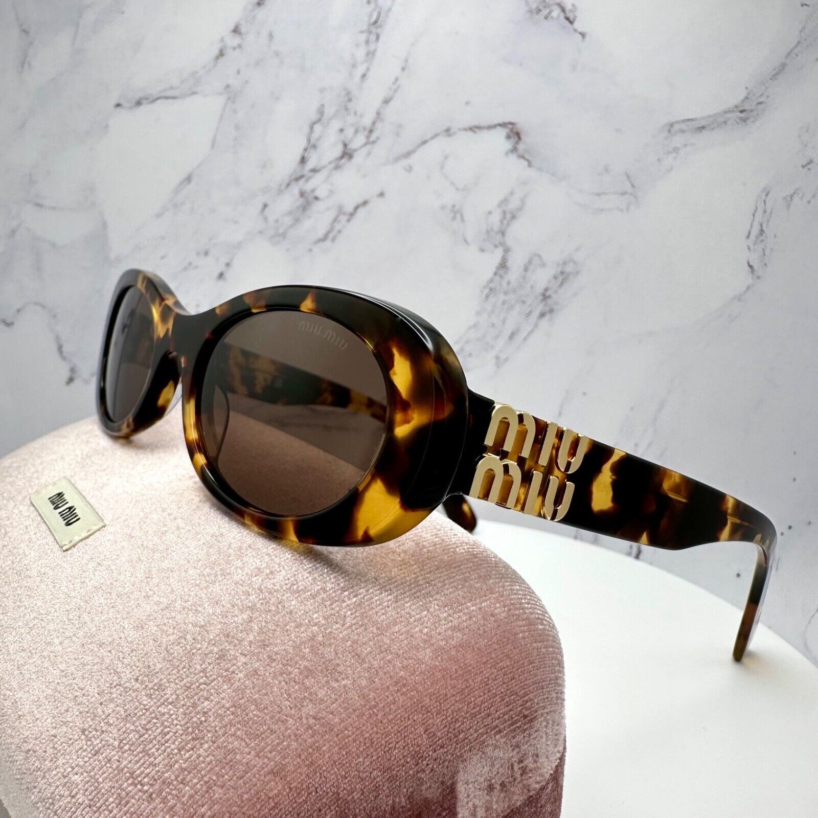 Miu Miu NEW MIU MIU Sunglasses Brown Oval Gold Size ONE SIZE - 12 Thumbnail