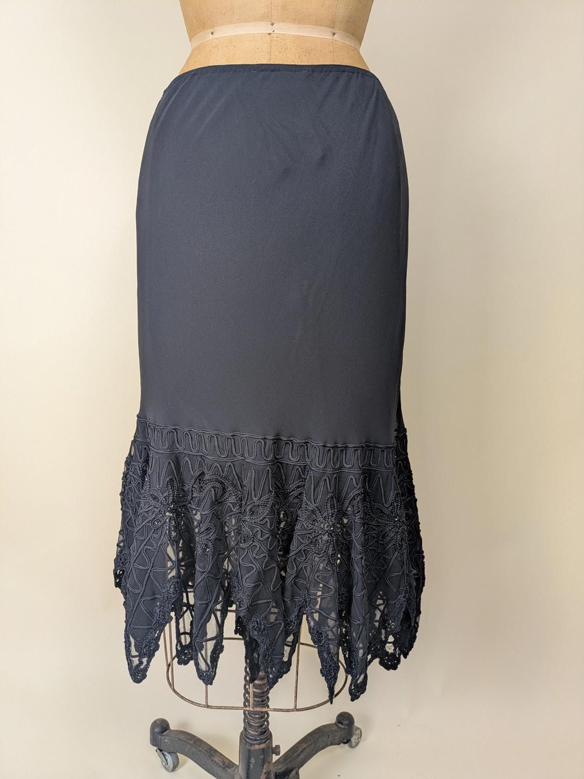 Other 1990's Sue Wong nocturne black silk goth fringe skirt Size 32" / US 10 / IT 46 - 5 Thumbnail