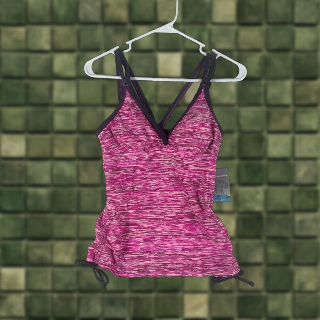 Free Country Free Country Tankini Swim Top Womens S Pink Striped Padded NWT Size S / US 4 / IT 40 - 1 Thumbnail