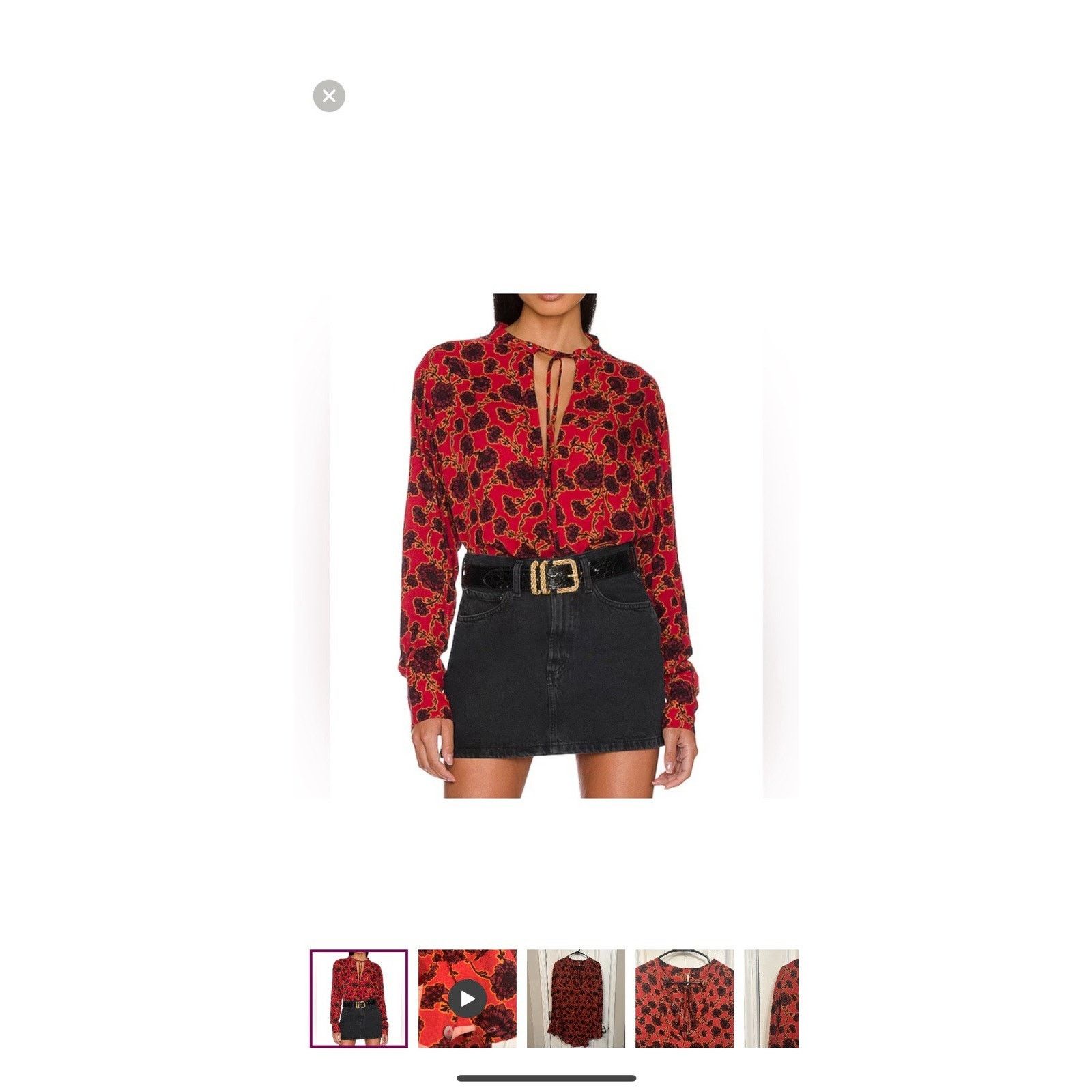 Free People Free People Mia Red Floral Print Tie Neck Boho blouse Size M / US 6-8 / IT 42-44 - 4 Thumbnail