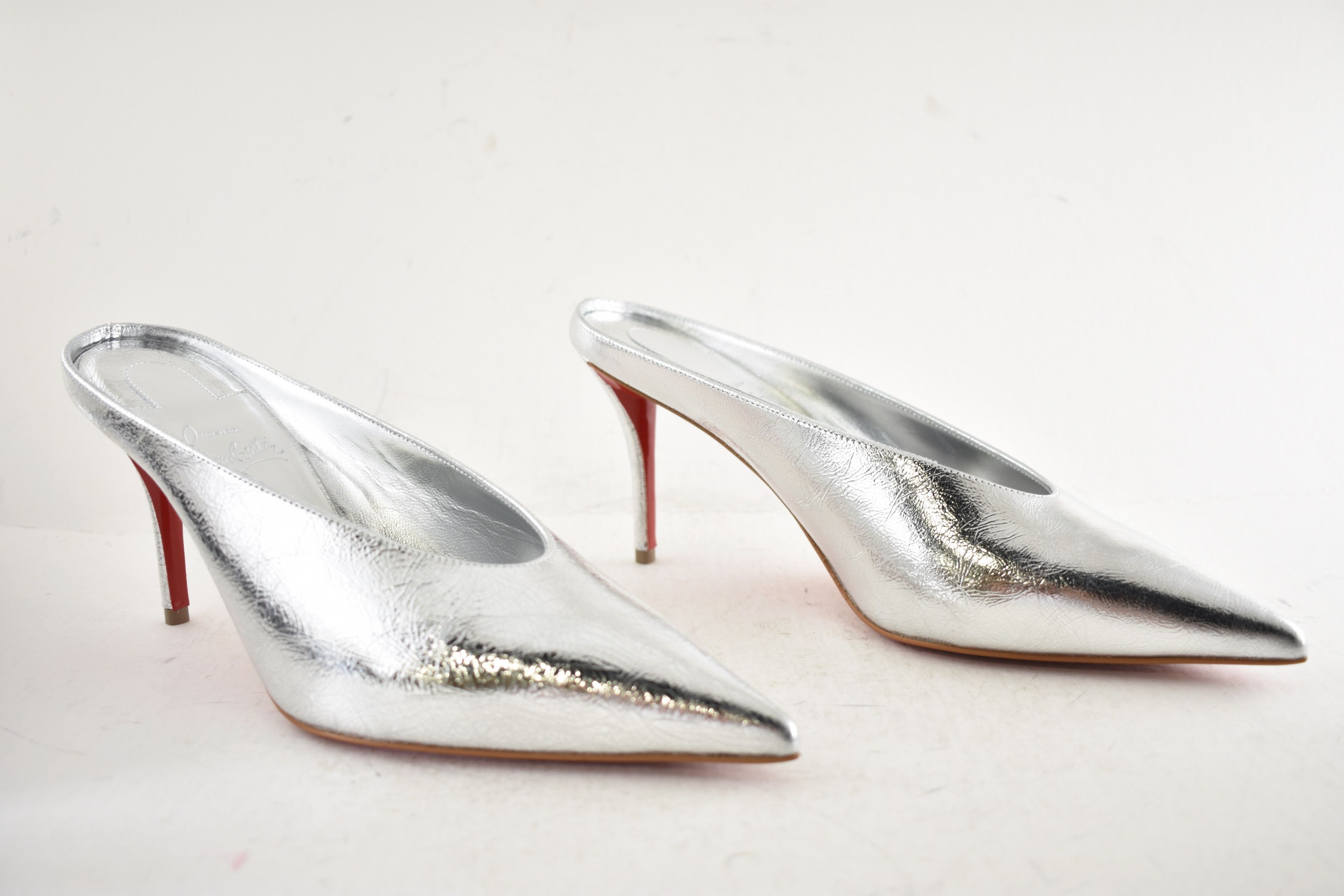 Christian Louboutin Miss Z Slimimule 80 Silver Backless Slide Mule Heel Pump 39 Size US 9 / IT 39 - 6 Thumbnail