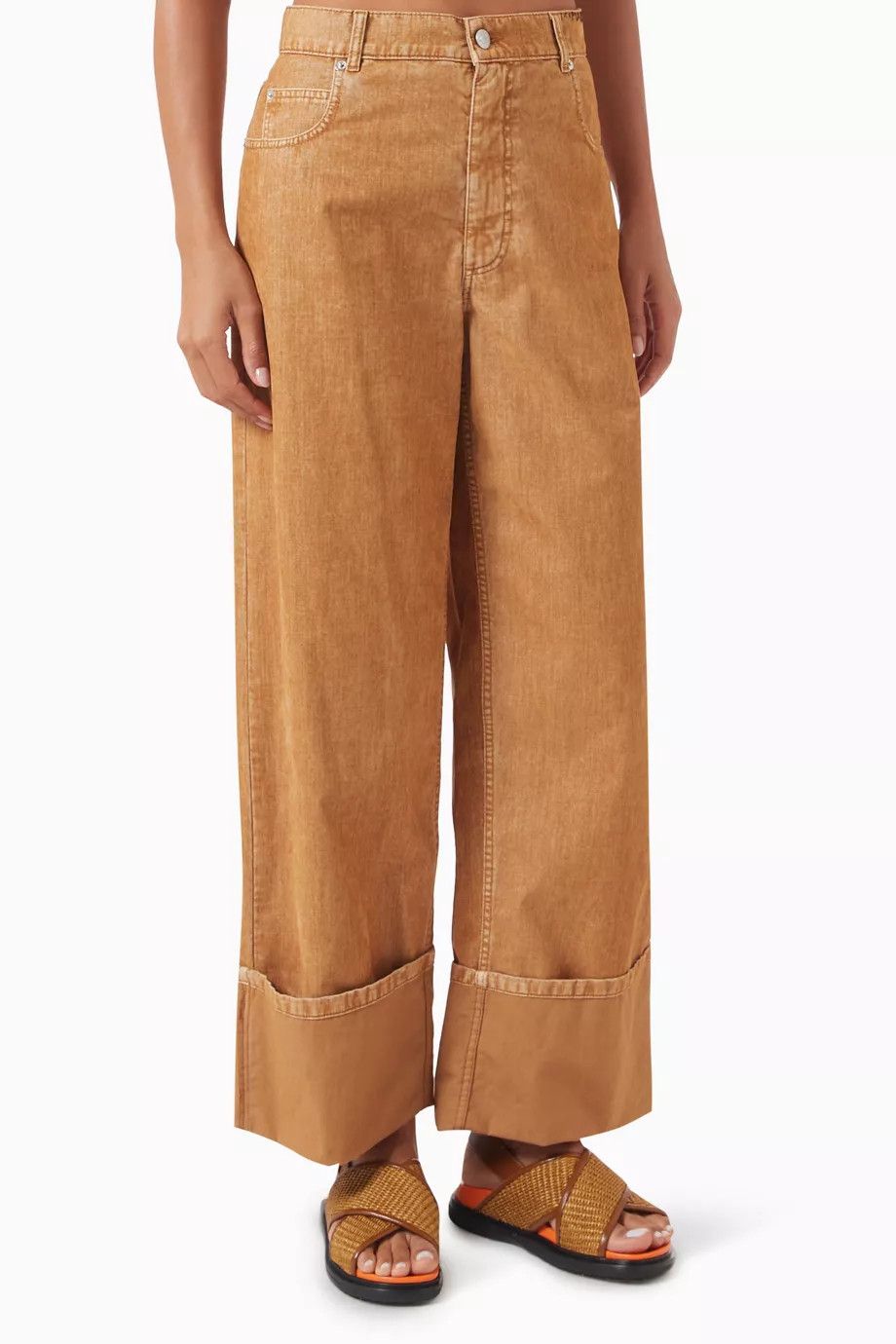 Marni oc11z0525 Logo Patch Turn Up Jeans in Beige Size 27" / US 4 / IT 40 - 1 Thumbnail