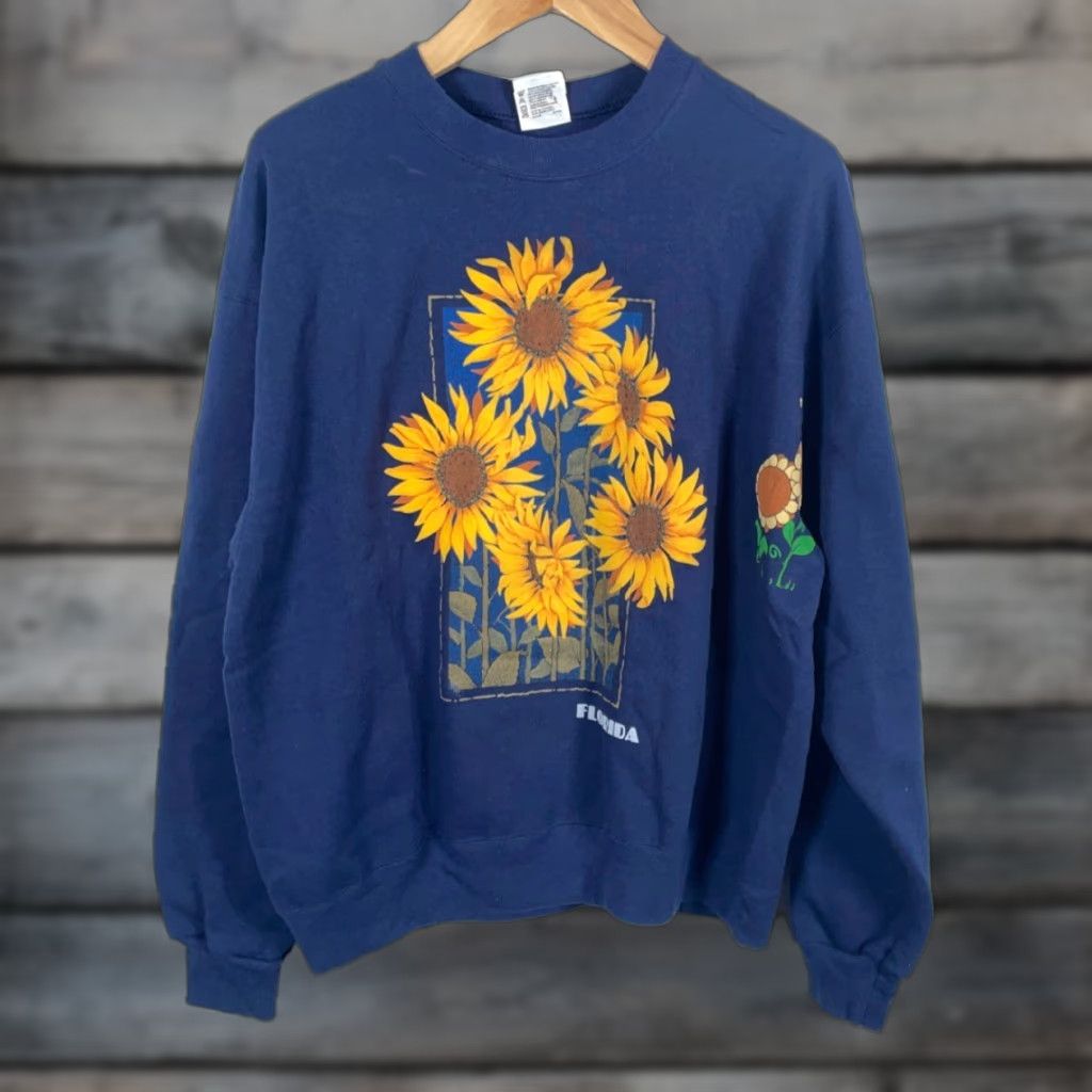 Hanes VINTAGE Hanes Sweatshirt Adult XL Dark Blue 90s Sunflower Teacher Graphic Print Crew Neck Pullover Regular Women’s Size XL / US 12-14 / IT 48-50 - 1 Thumbnail
