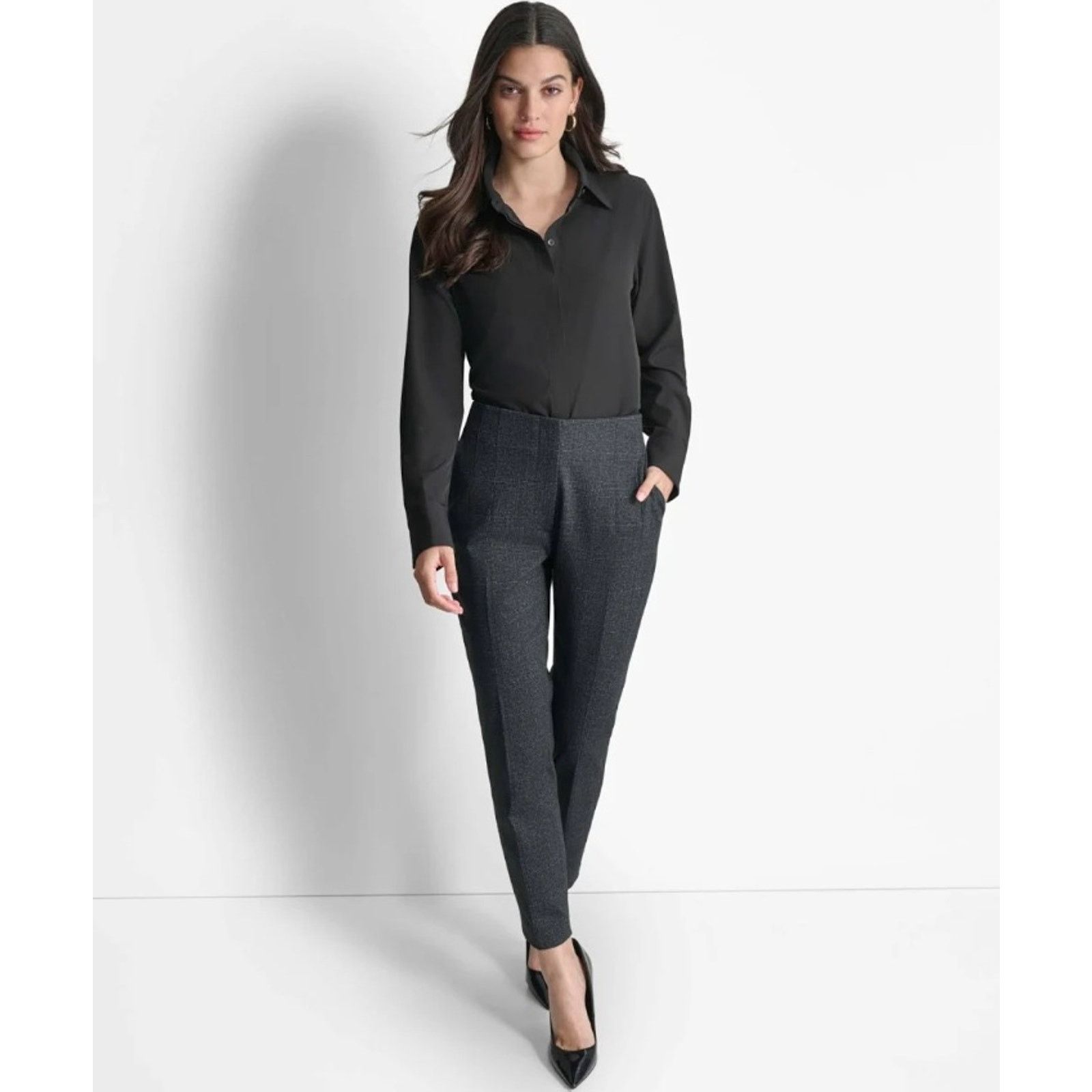 DKNY DKNY Women Charcoal Plaid Slim Ankle Trousers Size 14 Size 36" / US 14 / IT 50 - 4 Thumbnail