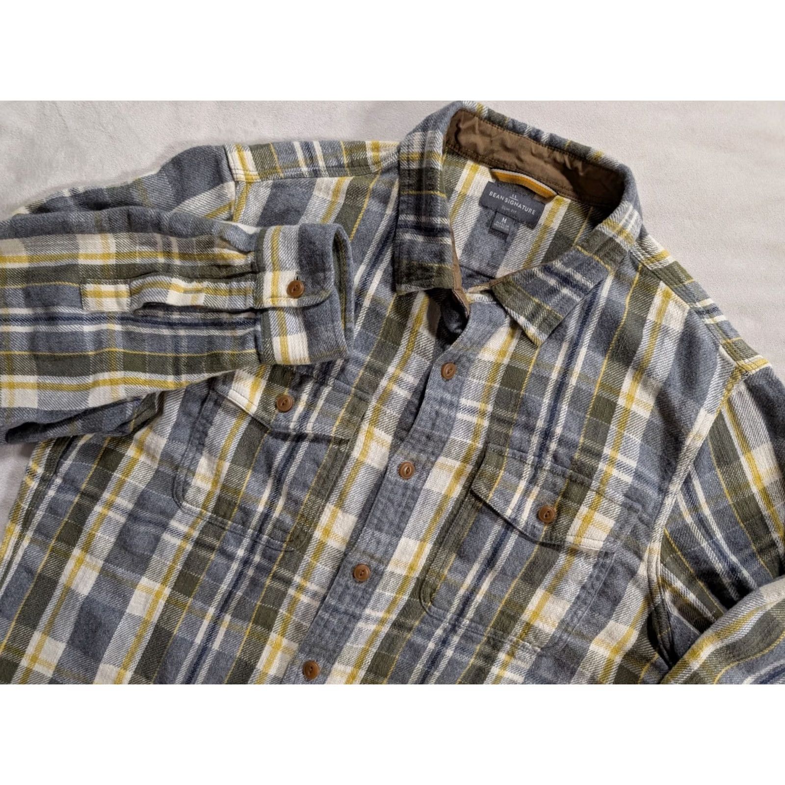 Vintage L.L. Bean Shirt Mens M Signature Flannel Plaid Slim Button Cotton Green Gray Size US M / EU 48-50 / 2 - 2 Thumbnail