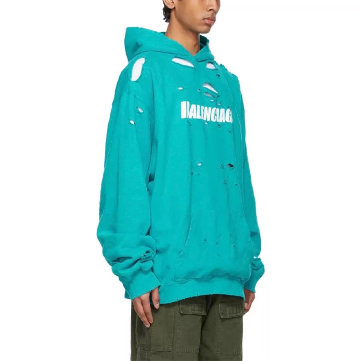 Balenciaga Balenciaga Hoodie Lake Blue XS Distressed Double Layer Logo Size US XS / EU 42 / 0 - 7 Thumbnail