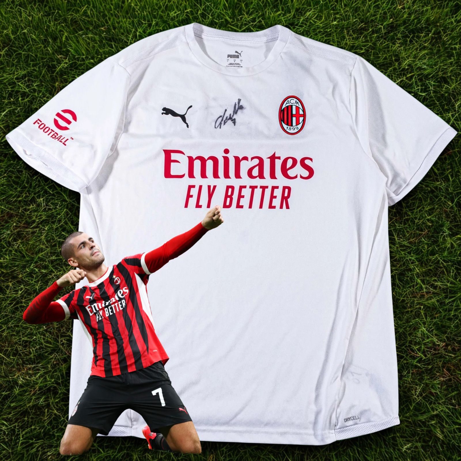 Puma AC Milan Alvaro Morata Signed Training Worn Jersey Puma Sz L Size US L / EU 52-54 / 3 - 1 Thumbnail