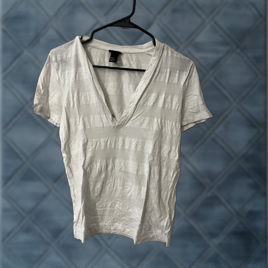 H&M H&M Womens White Short Sleeve Henley Tee XS Cotton Size XS / US 0-2 / IT 36-38 - 1 Thumbnail