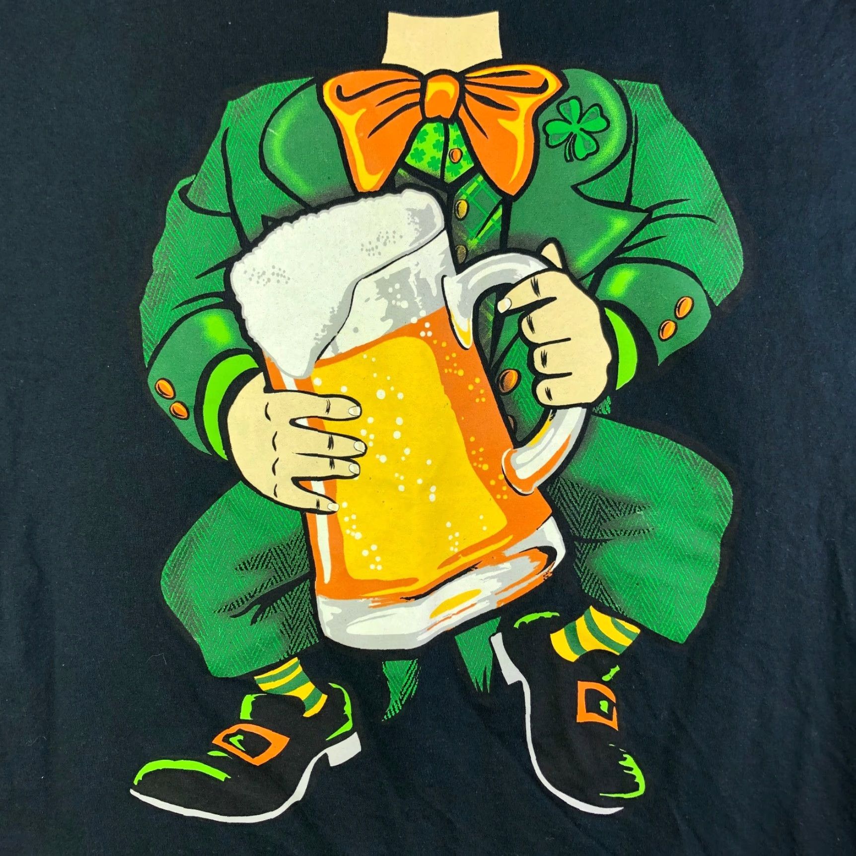Vintage St Patricks Day Leprechaun Graphic Shirt Mens Large Black Crew Neck Short Sleeve T-Shirt Size US L / EU 52-54 / 3 - 2 Thumbnail