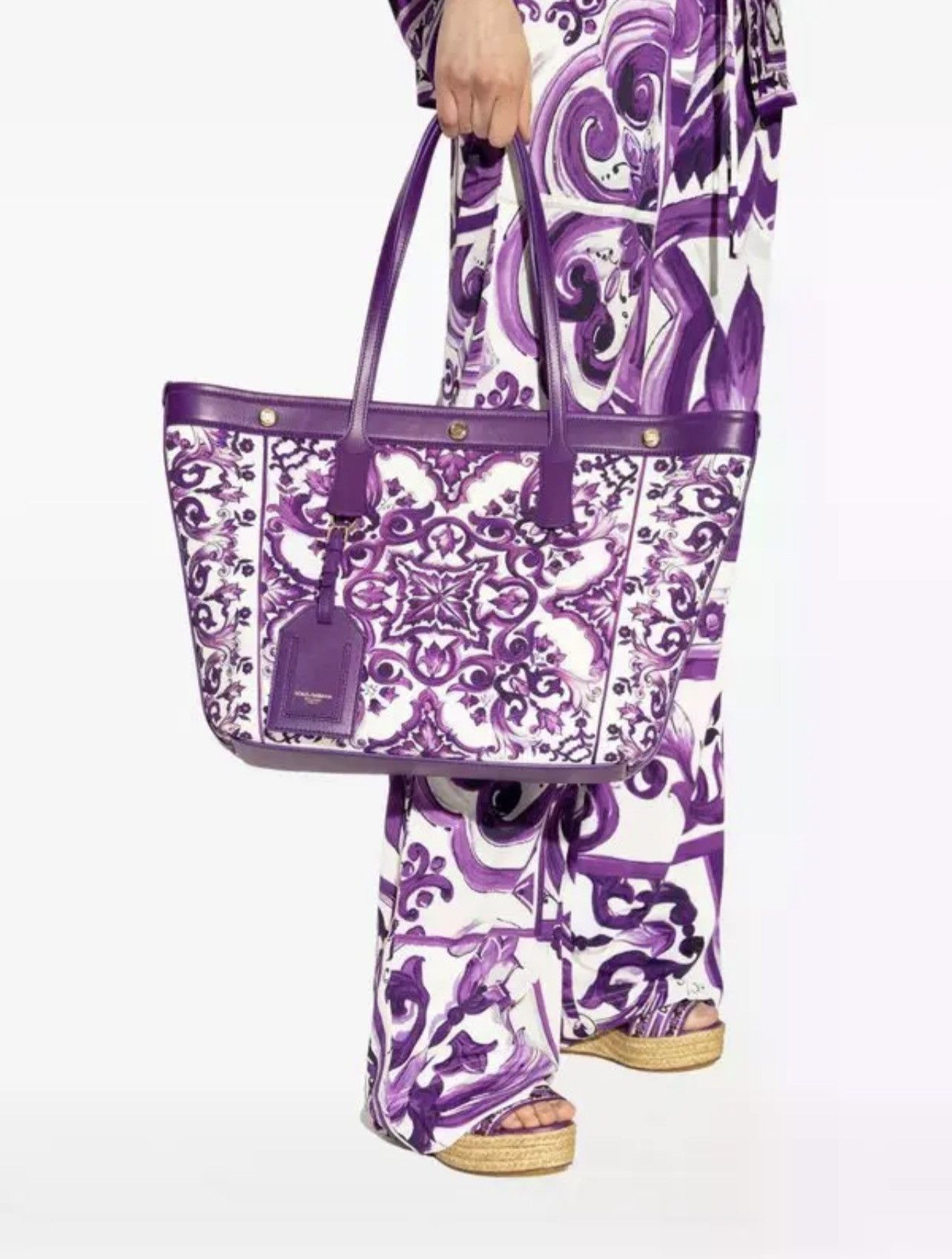 Dolce & Gabbana Dolce&Gabbana Majolica-Print Canvas Shopping Tote Bag Size ONE SIZE - 6 Thumbnail