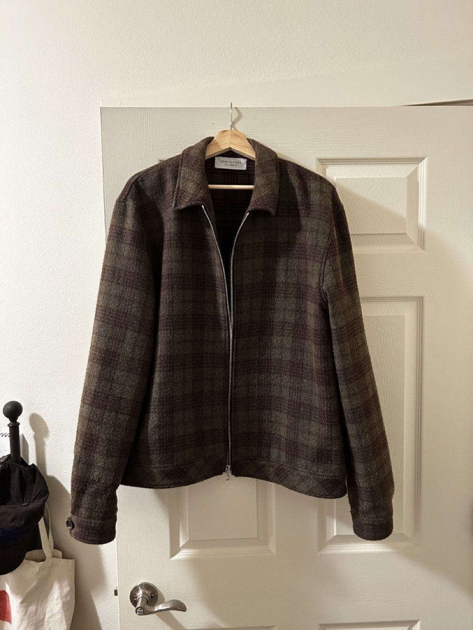 John Elliott Flannel Zip Blouson Jacket Olive Plaid Grailed