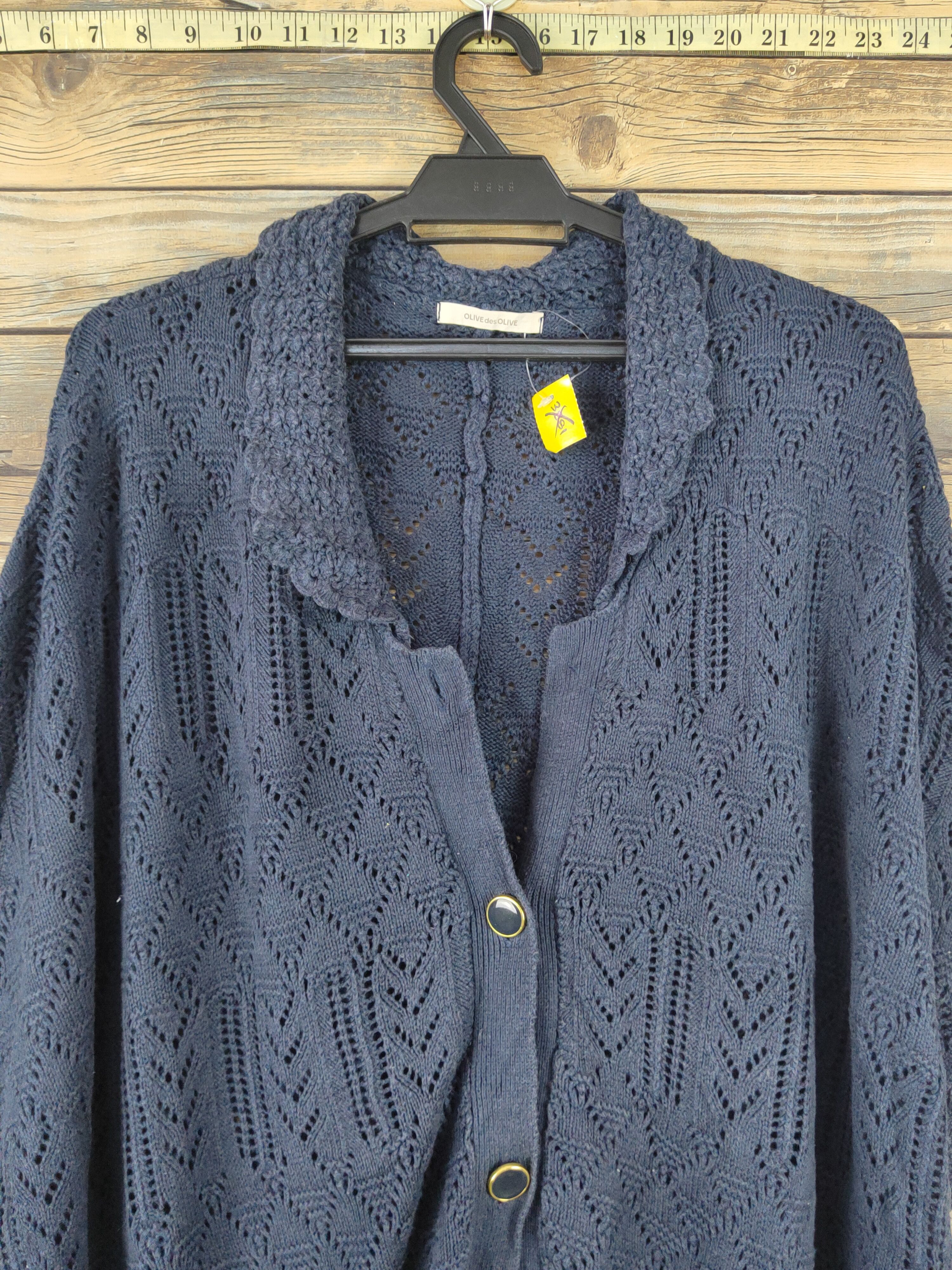 Japanese Brand Olive des Olive Navy Net Knitwear Cardigan #W1811 Size XL / US 12-14 / IT 48-50 - 2 Thumbnail