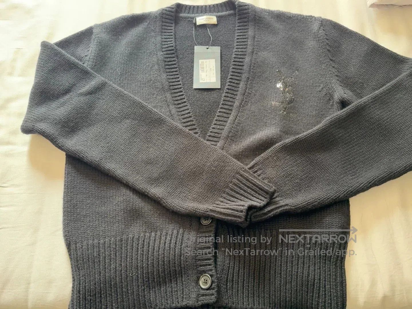 Saint Laurent Paris Saint Laurent Sequin Logo Knit Cardigan. Size M / US 6-8 / IT 42-44 - 1 Thumbnail