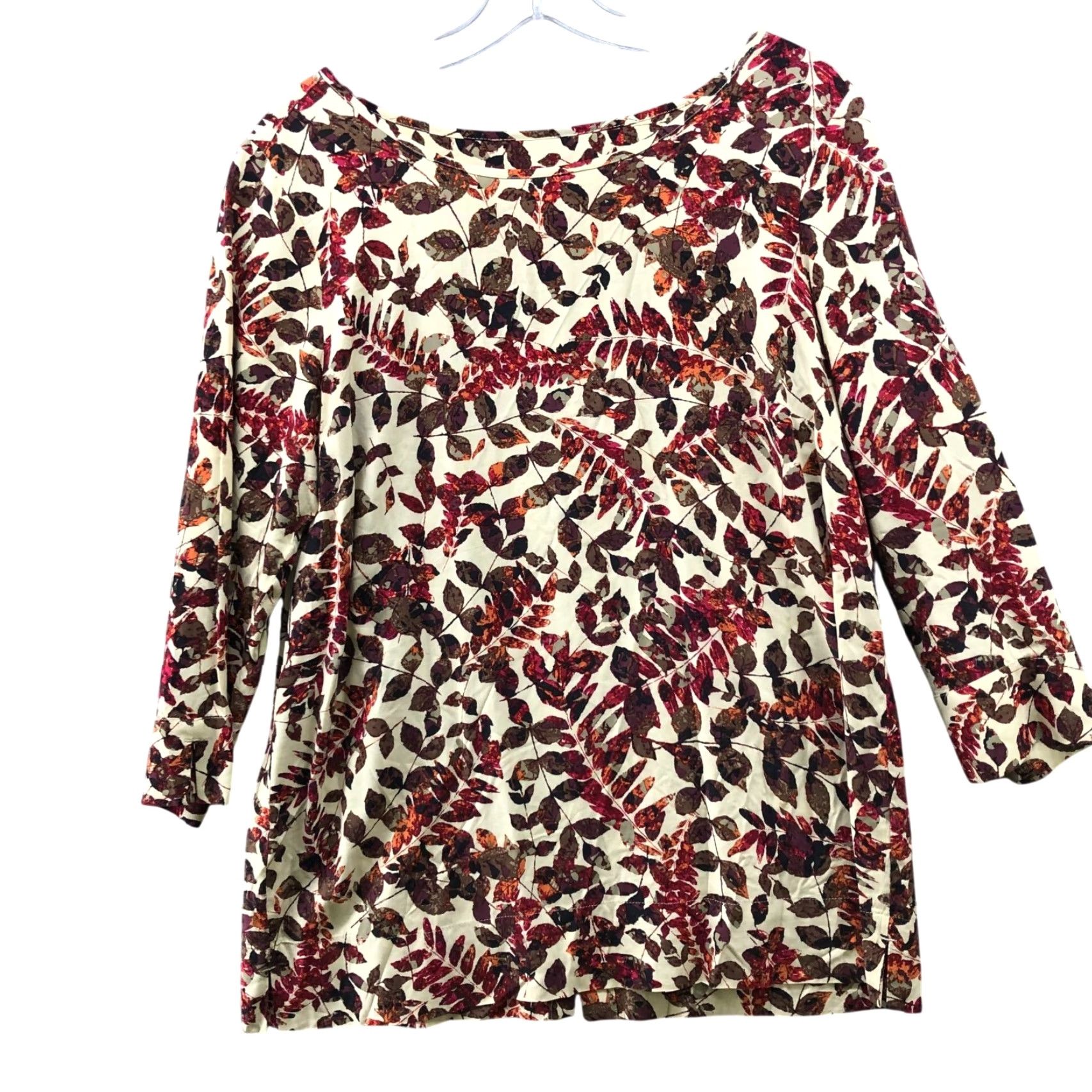 J. Jill J. Jill Fall Leaf Print Top Womens S Boat Neck Rayon Beige Brown Red 3/4 Sleeve Size S / US 4 / IT 40 - 2 Thumbnail